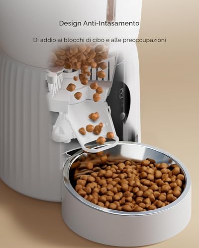 Detalle 2 de Faroro Distributore Automatico Cibo per Gatti e Cani 4L con Ciotola in Acciaio Inox, Funzione Timer e Slow Feed