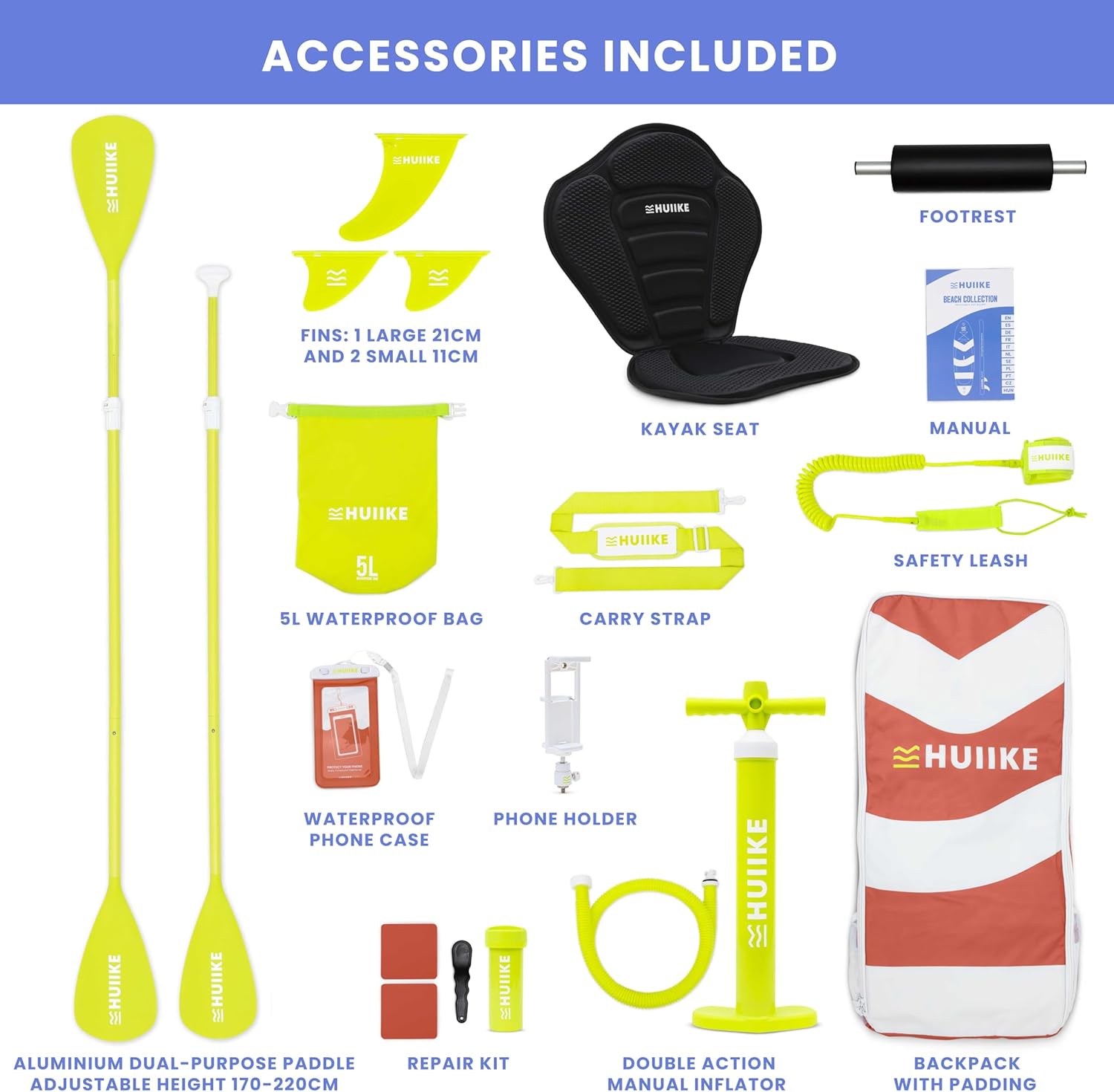 Thumbnail 2 de HUIIKE 10' Stand Up Paddle Board — Beach Full Pack with Pump, Oar, Fins and Kayak Adaptation