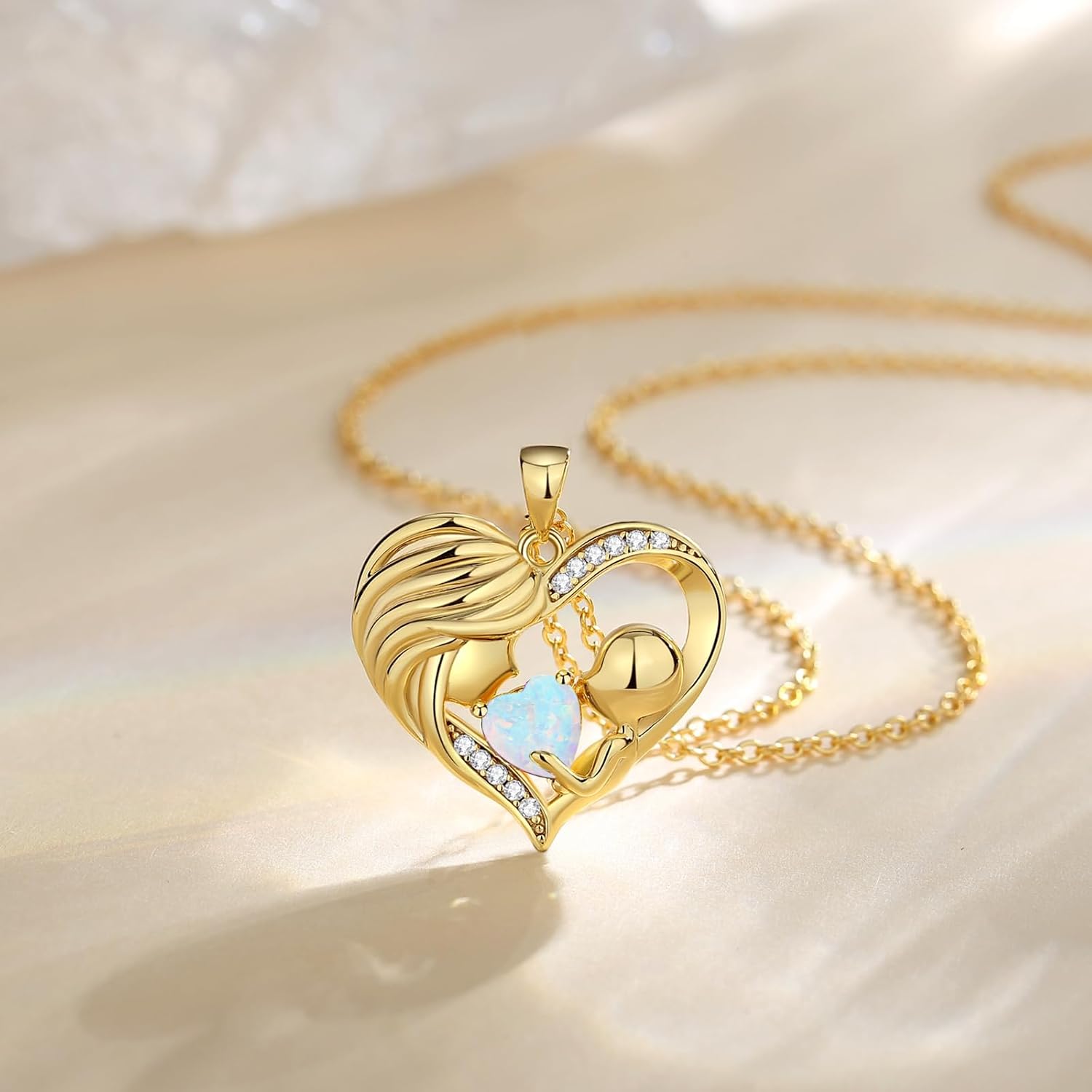 Detalle 2 de FANCIME Mama Kette Damen – 925er Sterling Silber Herz-Anhänger mit Geburtsstein Juni