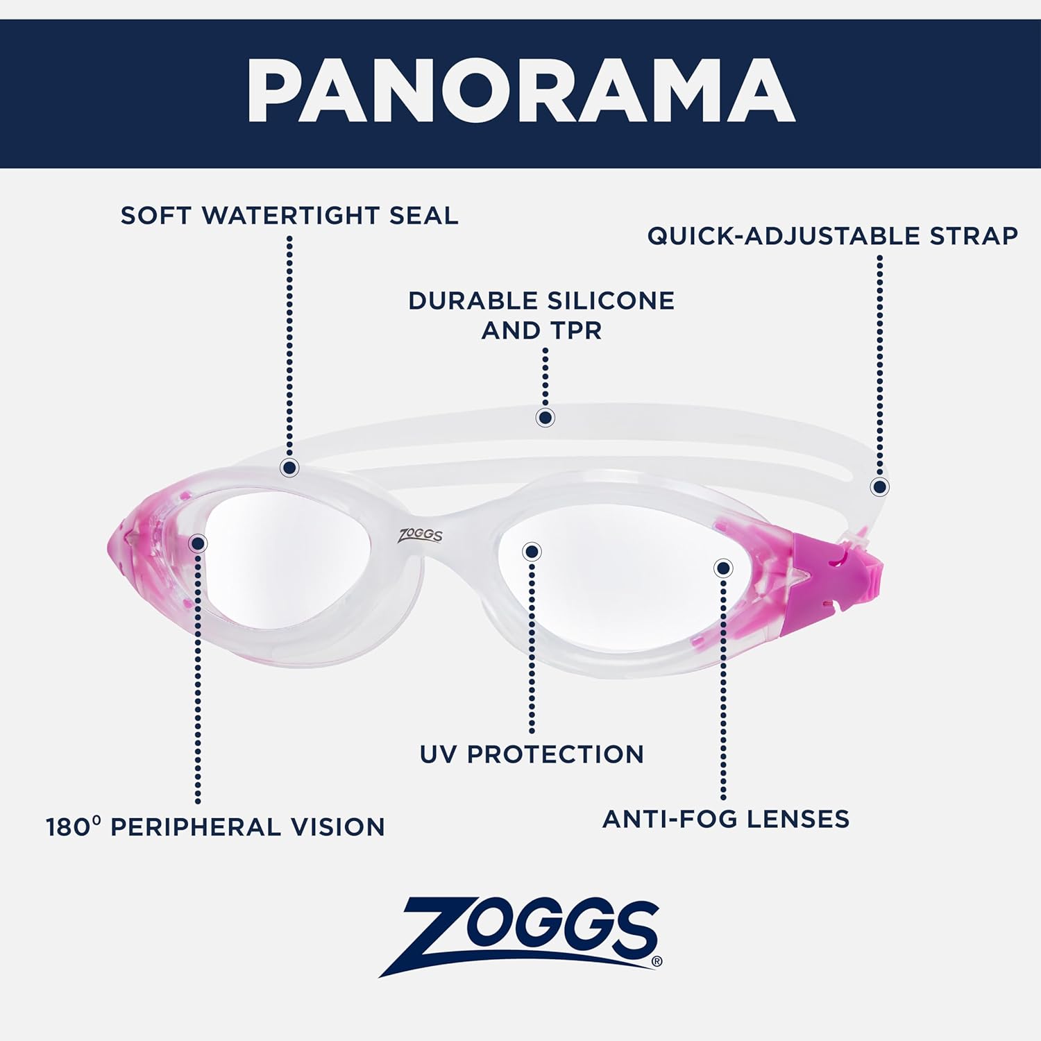 Thumbnail 1 de Zoggs Panorama Swim Goggles with tinted lenses – 180° vision, anti-fog & UV protection