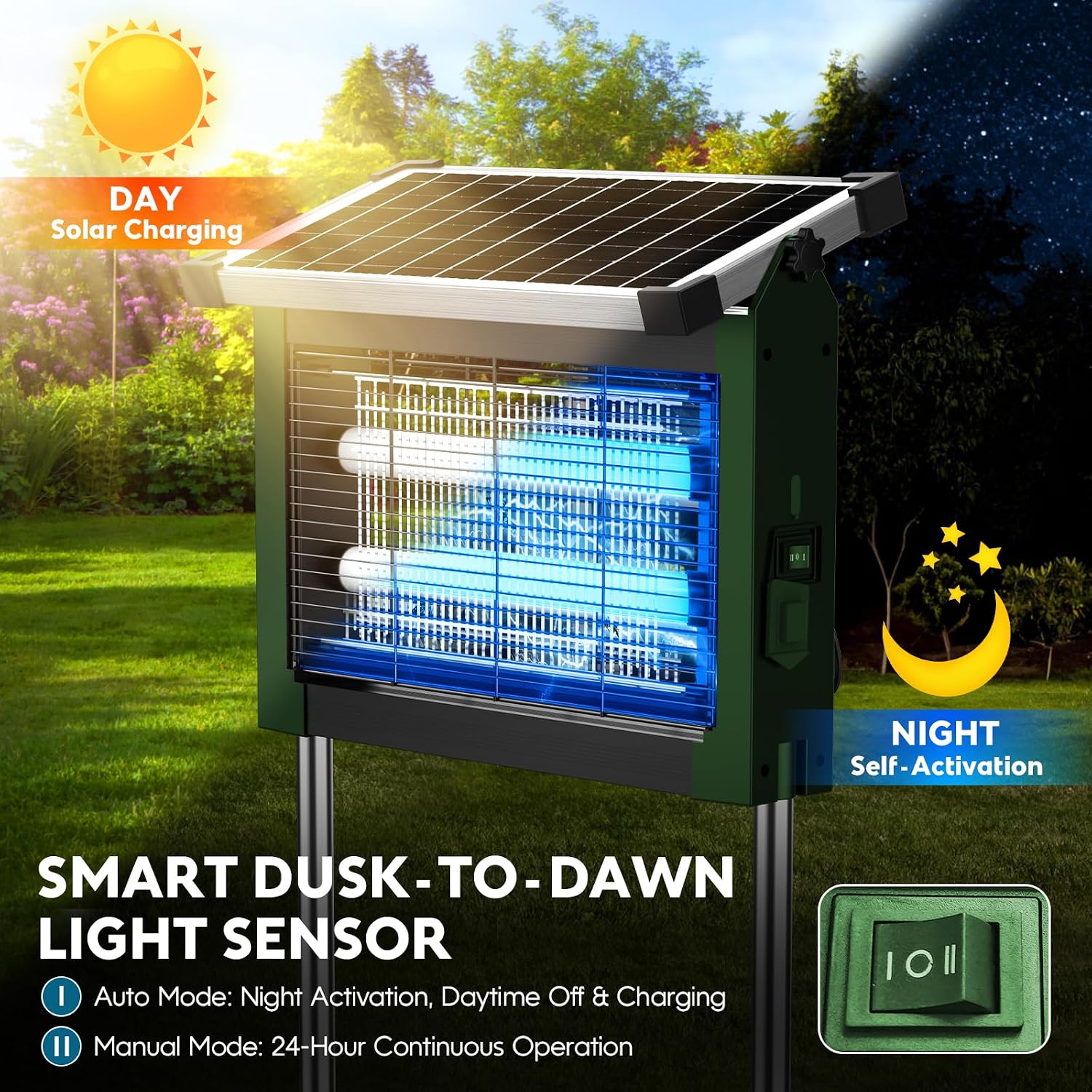Thumbnail 4 de Solar Bug Zapper Outdoor: 4500V, Waterproof Mosquito Trap with Solar & USB Charging
