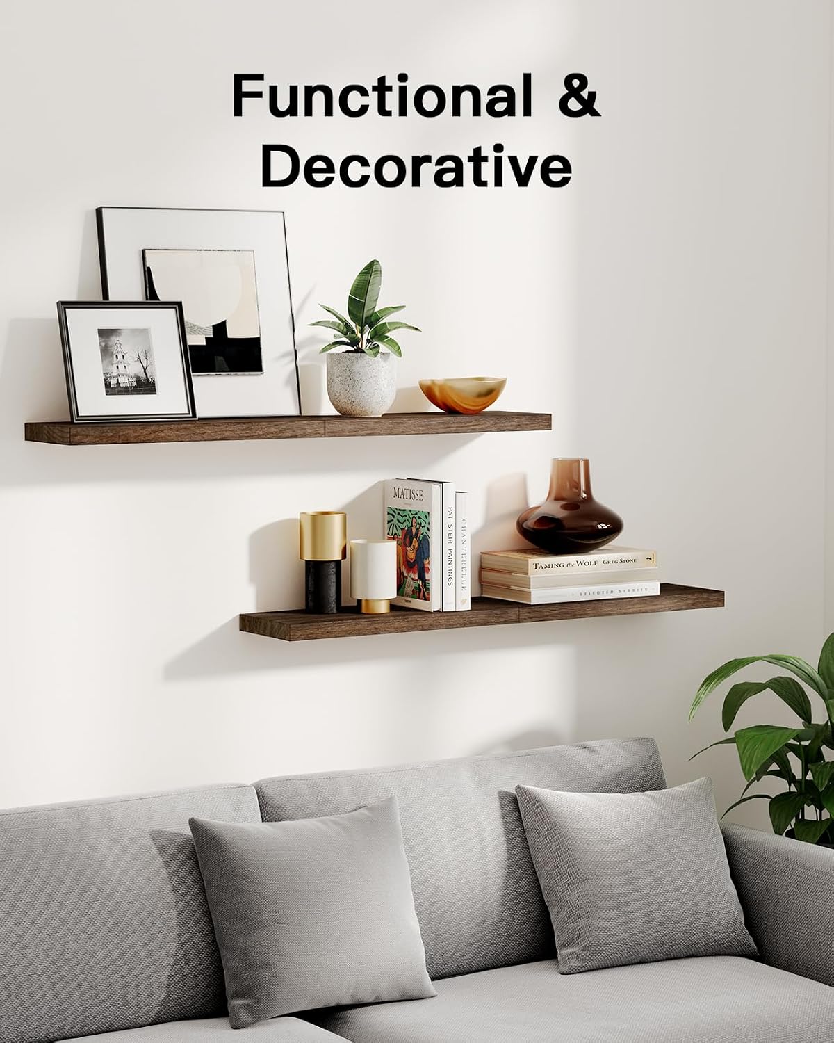 Thumbnail 2 de AMADA HOMEFURNISHING AMFS40BN Floating Shelves, 4-Piece Paulownia Wood Set