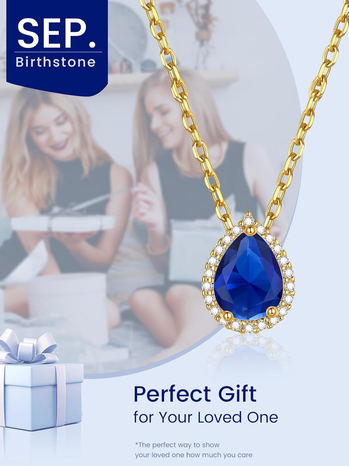 Detalle de GoldChic Zirkonia Kette Damen mit Geburtsstein Anhänger – Rolokette aus Edelstahl, 41 cm
