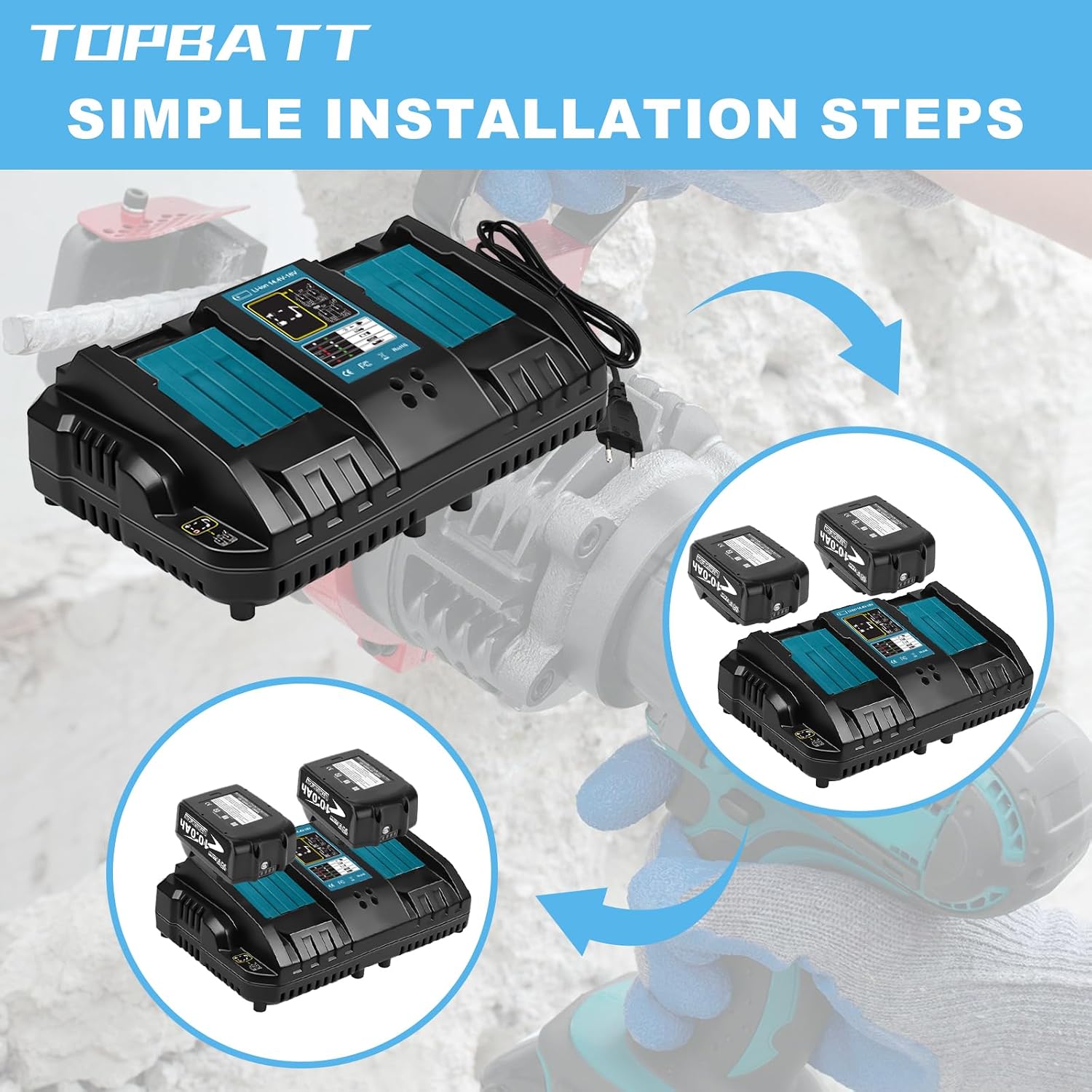 Detalle 2 de 2Stück 10000mAh BL1860B Akku-Set mit Doppelaufladung 3A DC18RD Ladegerät für Makita 14,4–18V