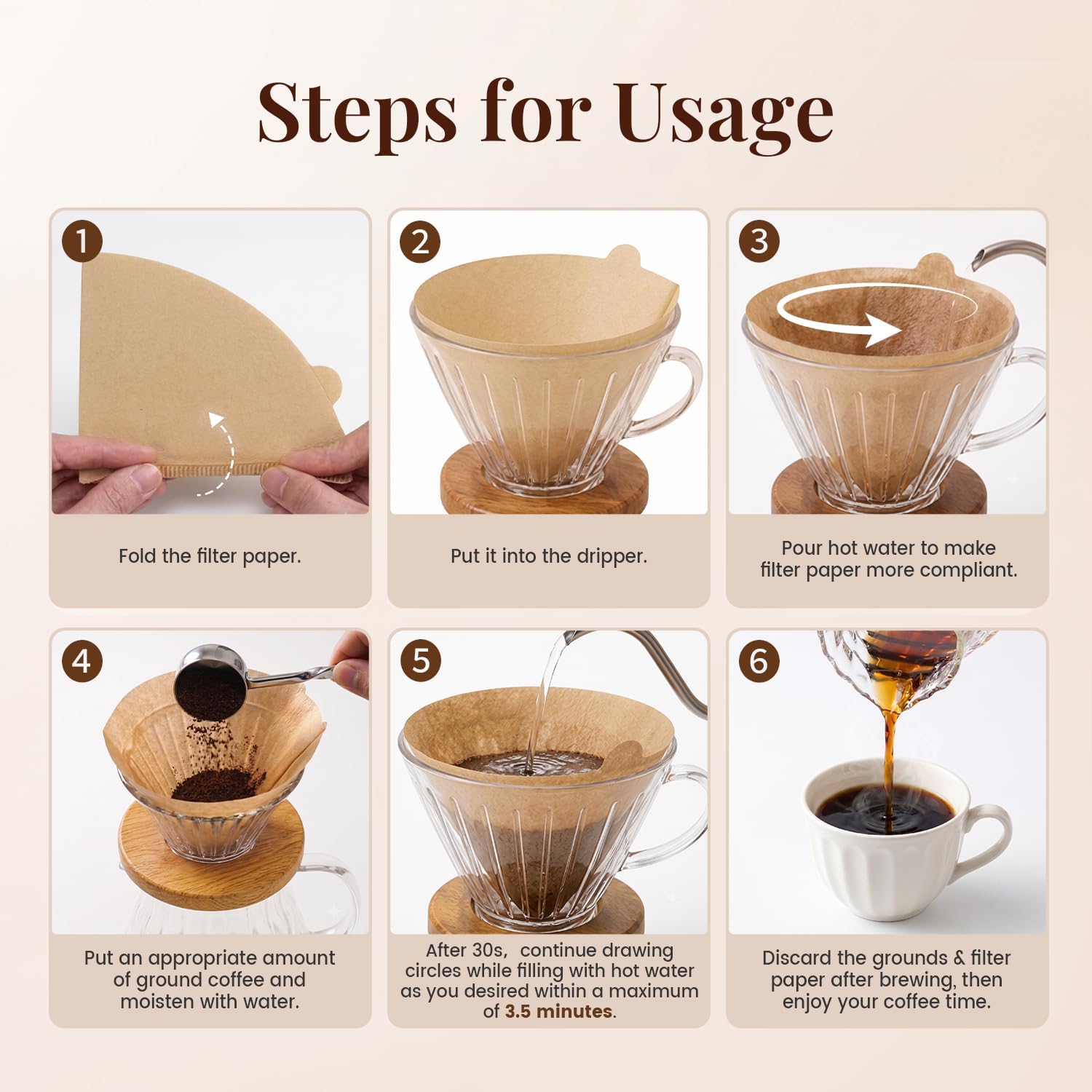 Detalle de Clinuse Cone Coffee Filters #2 (02) — 200 Count, Unbleached, 2–4 Cup Cone Filters