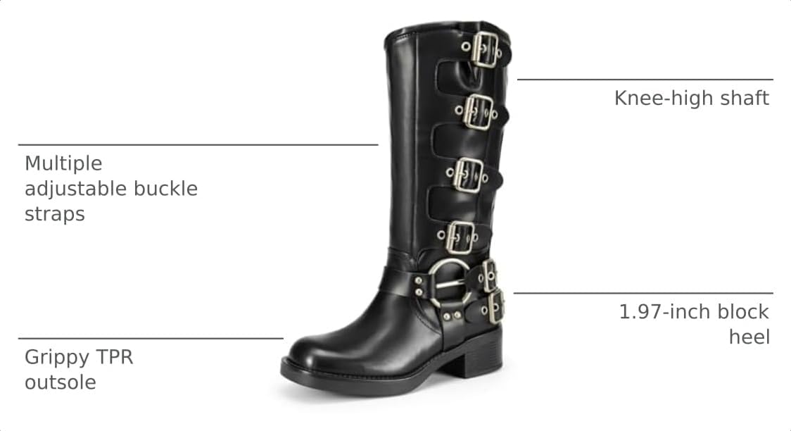 Detalle de DREAM PAIRS Women's Knee High Riding Boots with Side Zip