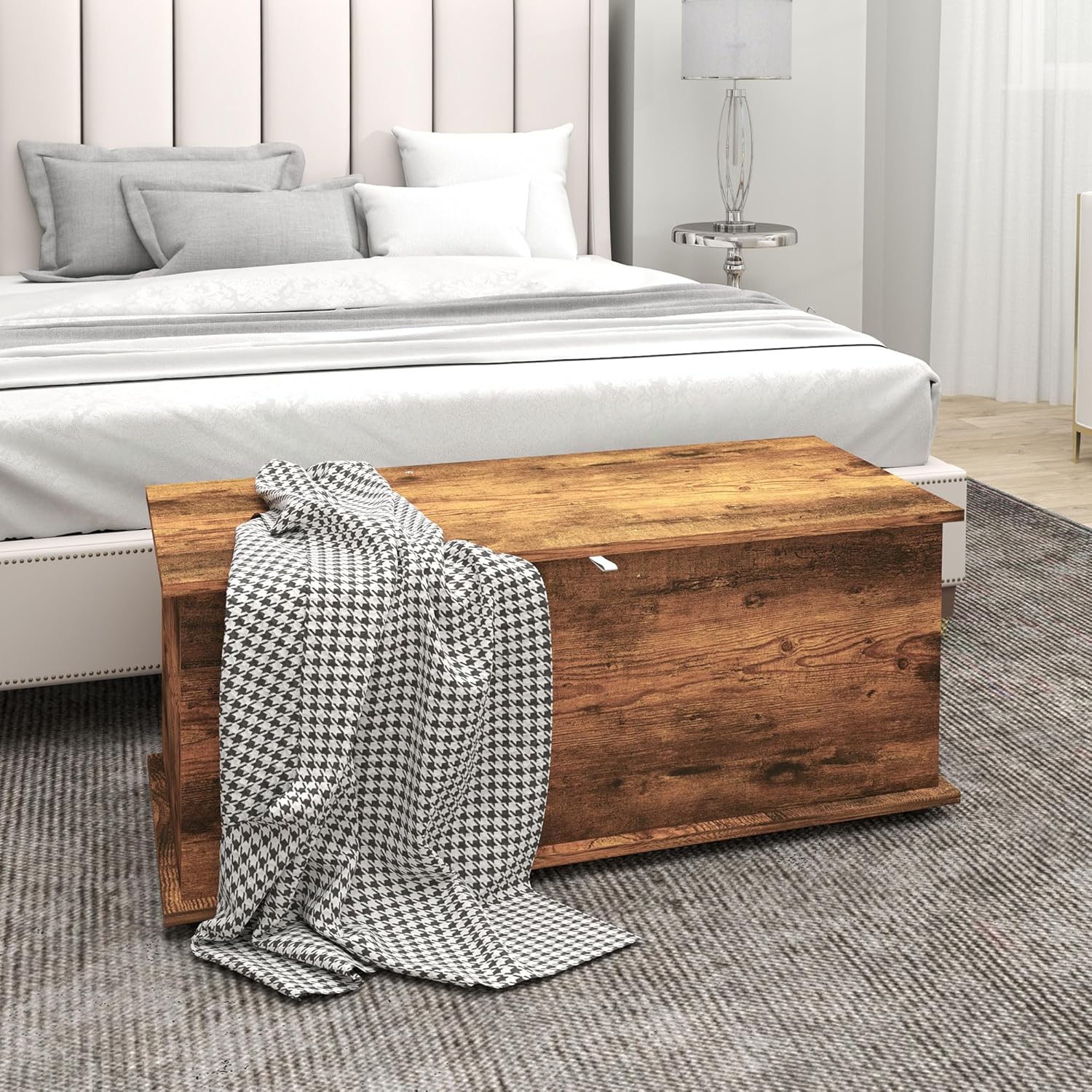 Detalle de HOMCOM Large 113L Storage Chest – Rustic Brown Blanket Box & Shoe Bench (100 x 40 x 40 cm)