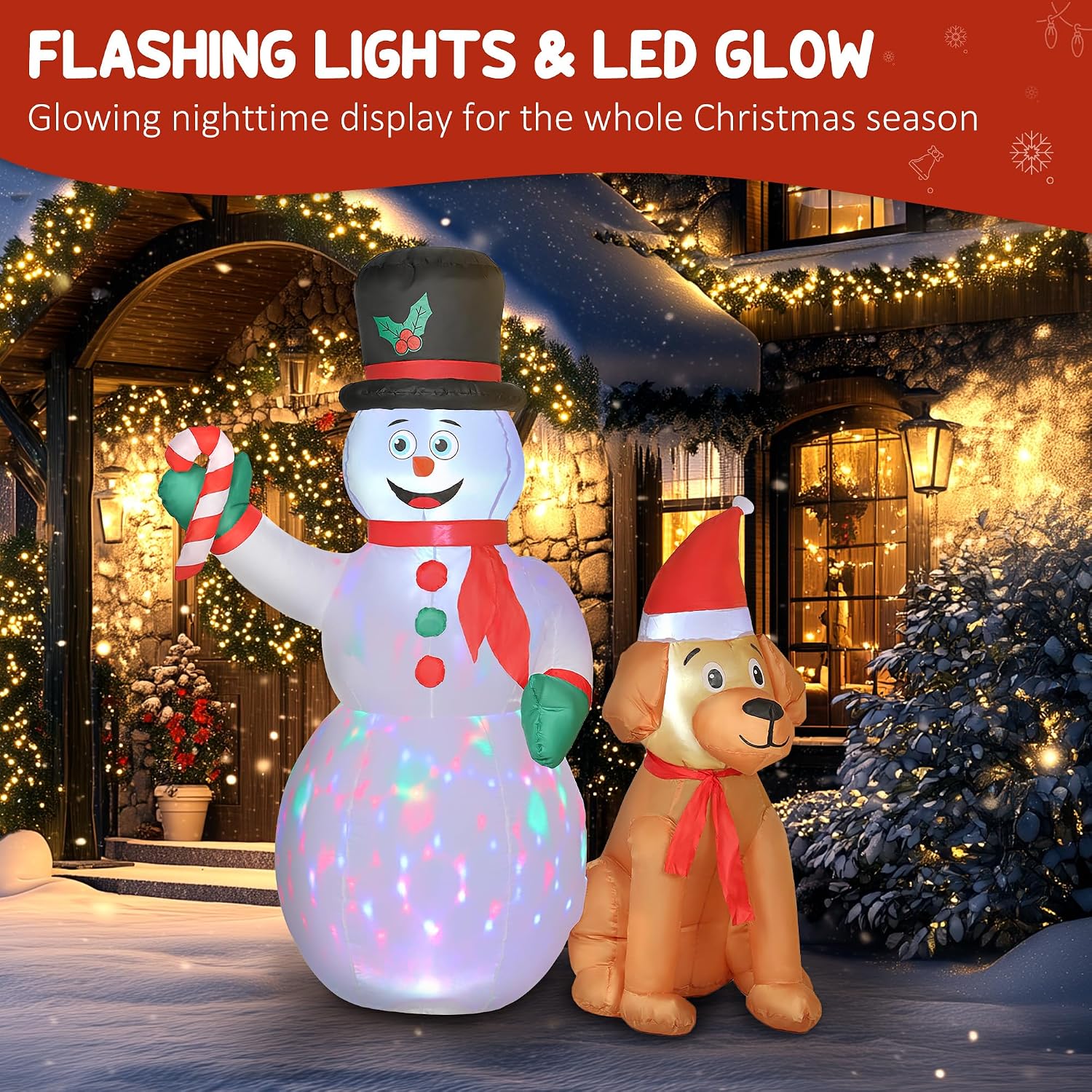 Detalle de Outsunny UK84J-122V70WT0331 Christmas Inflatable Snowman and Dog with LED Lights