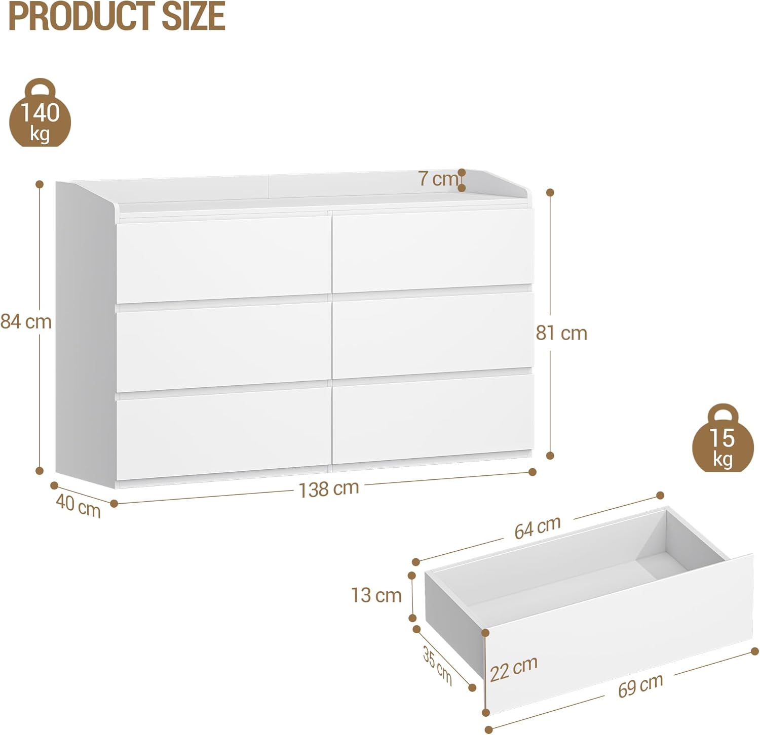 Thumbnail 2 de Hzuaneri Commode 138 cm, 6 Tiroirs — rangement élégant et pratique pour salon ou chambre