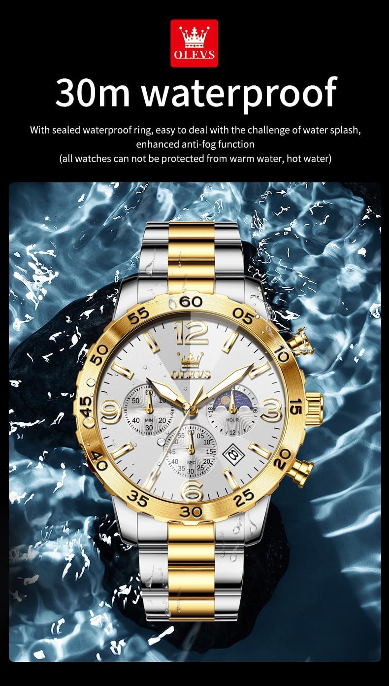 Thumbnail 4 de OLEVS Montre 44 mm Cadran Trois Yeux