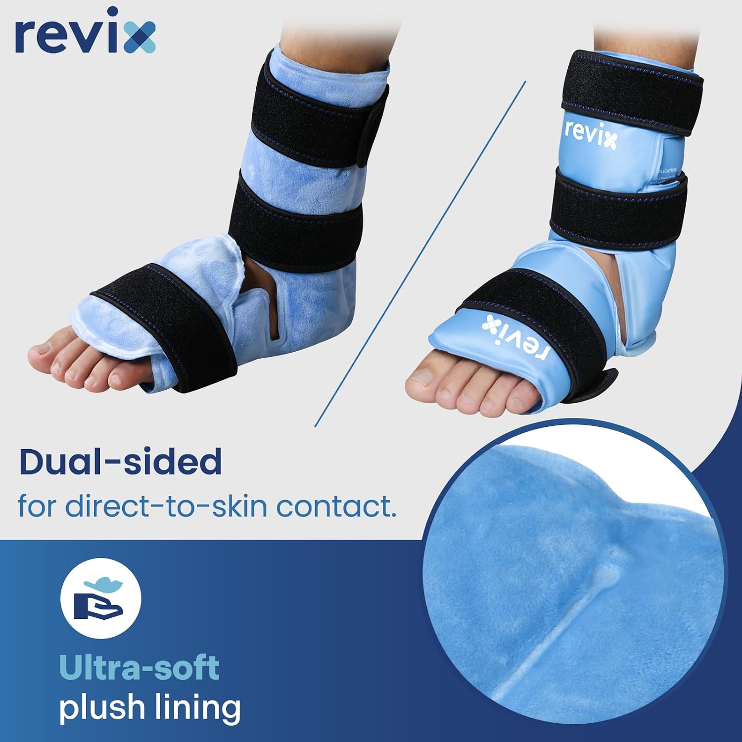 Detalle de REVIX REX169-1 Ankle Ice Pack Wrap with Plush Lining and 3 Adjustable Straps