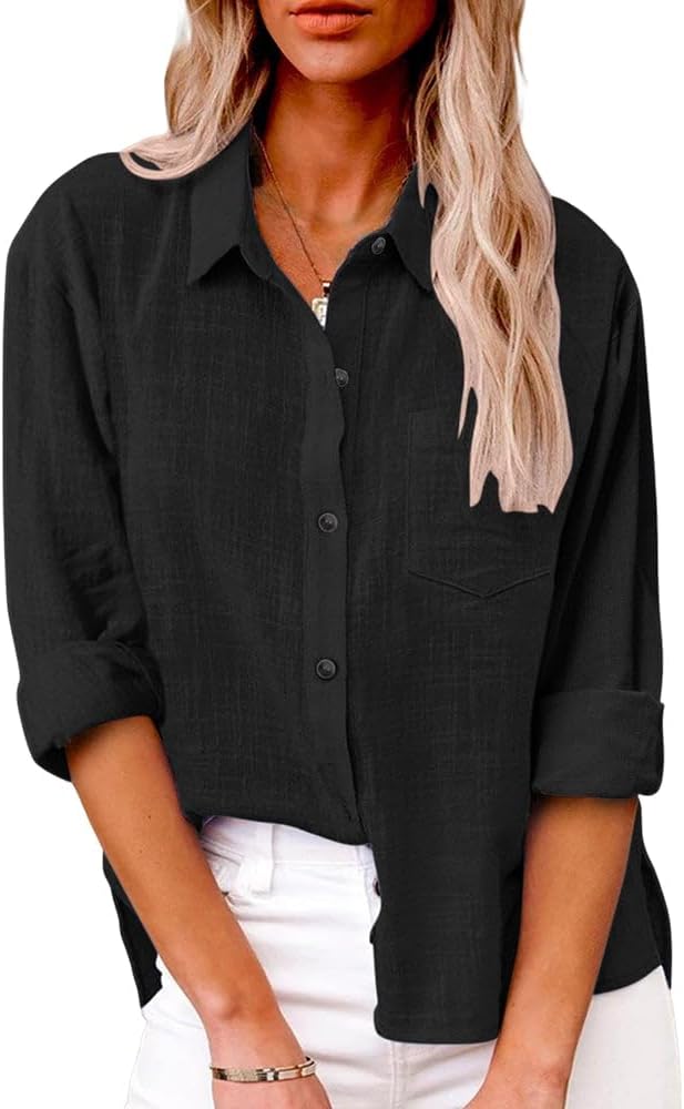 Thumbnail 5 de Friptspyg Donna: Camicia da donna in cotone con maniche lunghe, scollo a V e chiusura a bottoni – vestibilità ampia