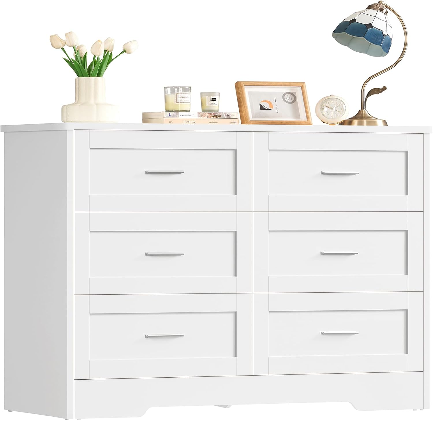 Detalle de TEENFON DGX009W 6-Drawer Chest of Drawers, White, 107 x 35 x 75.5 cm