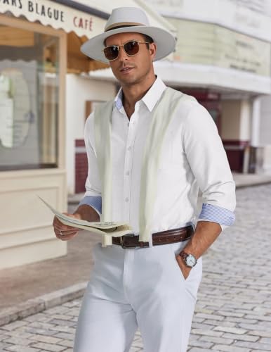 Detalle 2 de COOFANDY Camice Uomo Manica Lunga - Camicia Oxford Bianco M