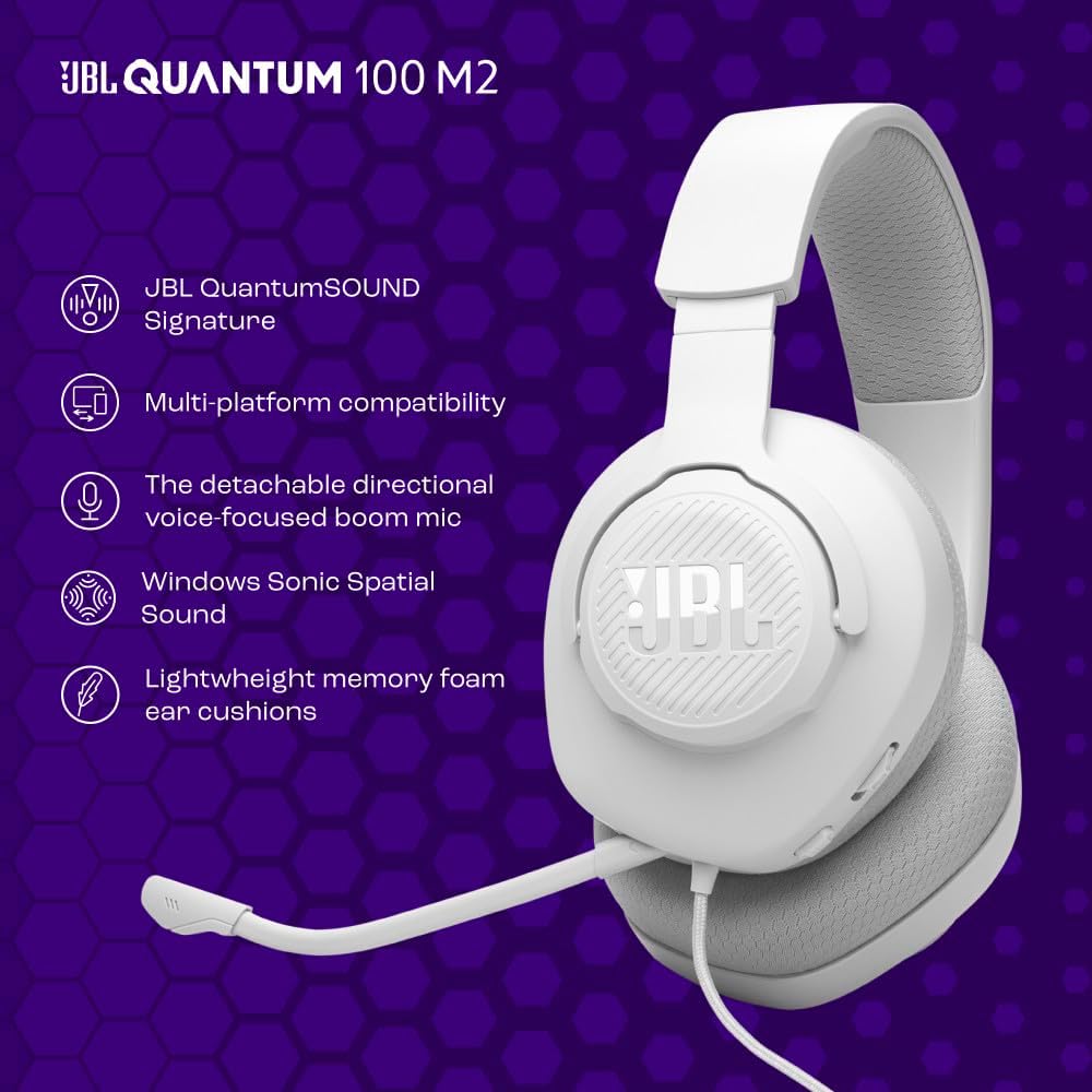 Thumbnail 4 de JBL Quantum 100M2 White Gaming Headset with Memory Foam Cushions and 3.5 mm Jack
