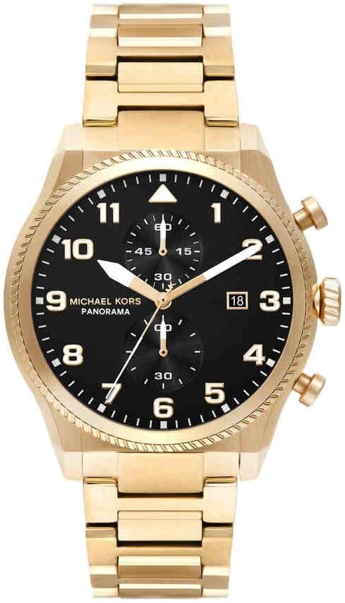 Detalle de Michael Kors Herren-Uhren Analog Quarz 32029933 – Edelstahlgehäuse, schwarzes Zifferblatt, 44 mm