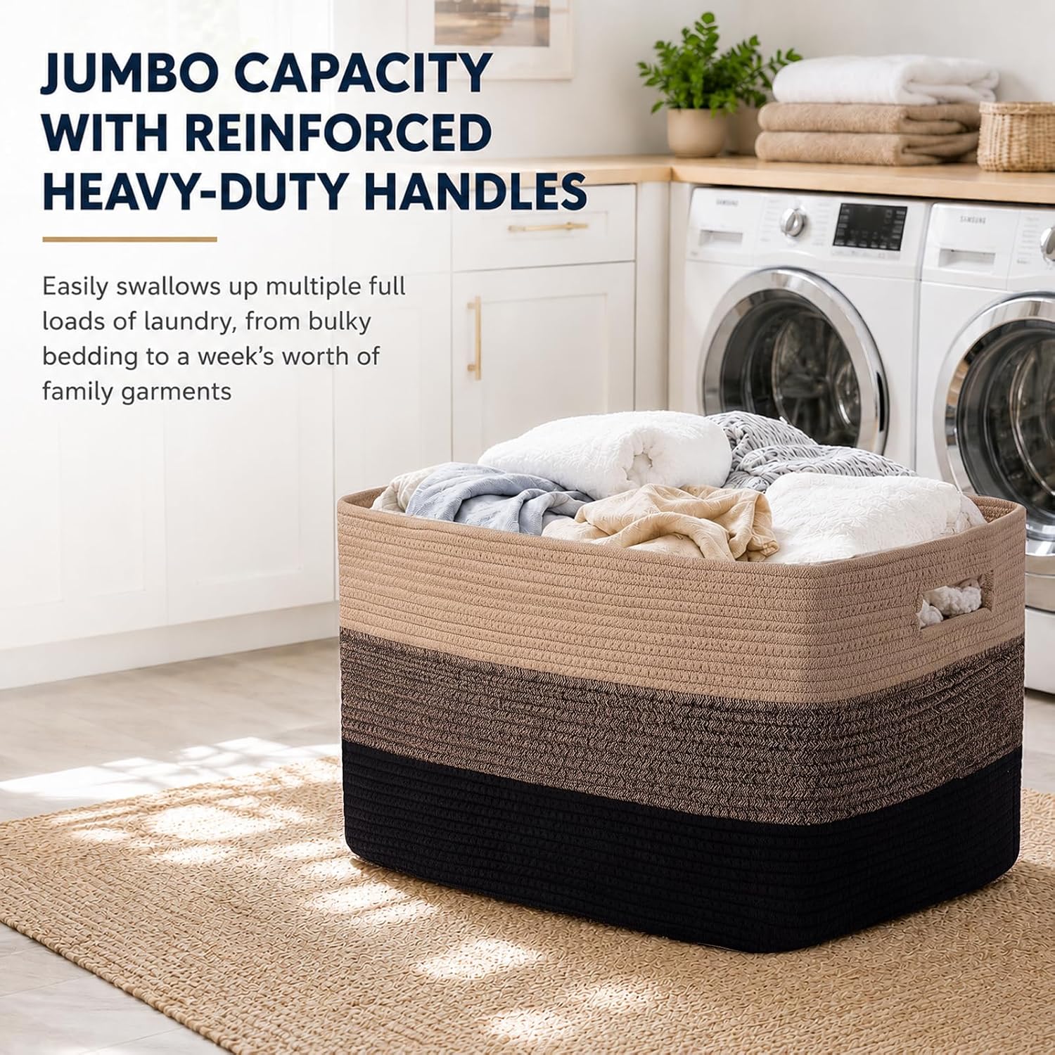 Thumbnail 5 de OIAHOMY 75L Cotton Rope Storage Basket, Yellow and Black, with Handles