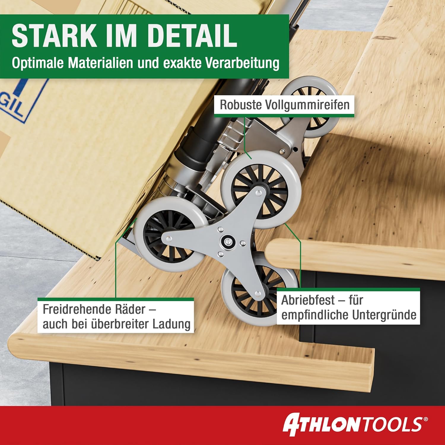 Thumbnail 3 de ATHLON TOOLS Treppensteiger Sackkarre klappbar – Aluminium, TÜV geprüft, 110 cm Griff, Ladefläche 39×28 cm