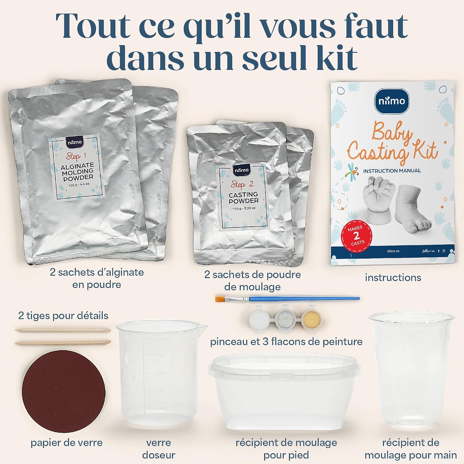 Detalle de Niimo® Kit de Moulage Main et Pied Bébé 3D — 2 moulages, non irritant et non toxique