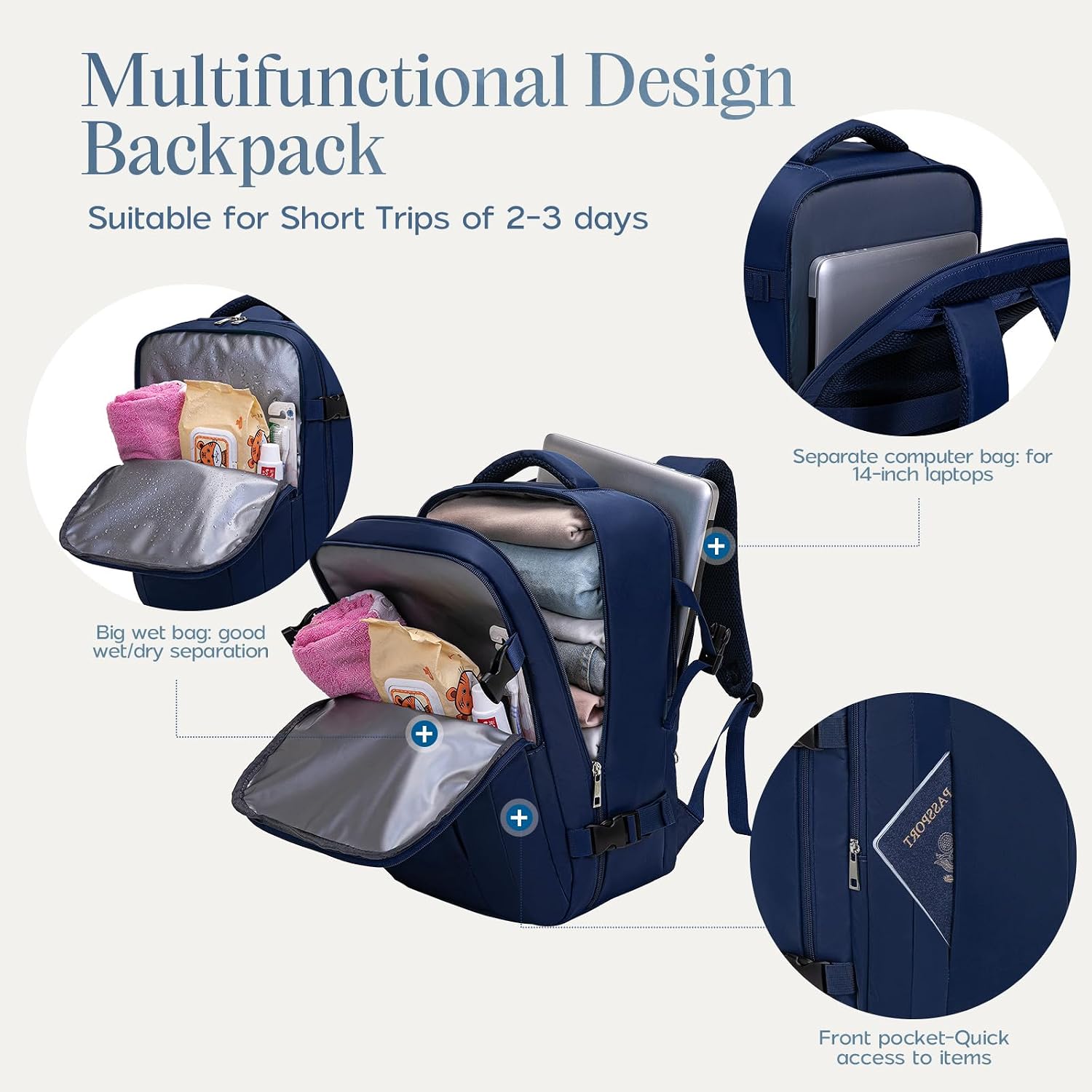 Detalle 2 de Xkdoai cabin bag backpack for Easyjet (45 x 36 x 20cm) with TSA-style clear toiletry bag