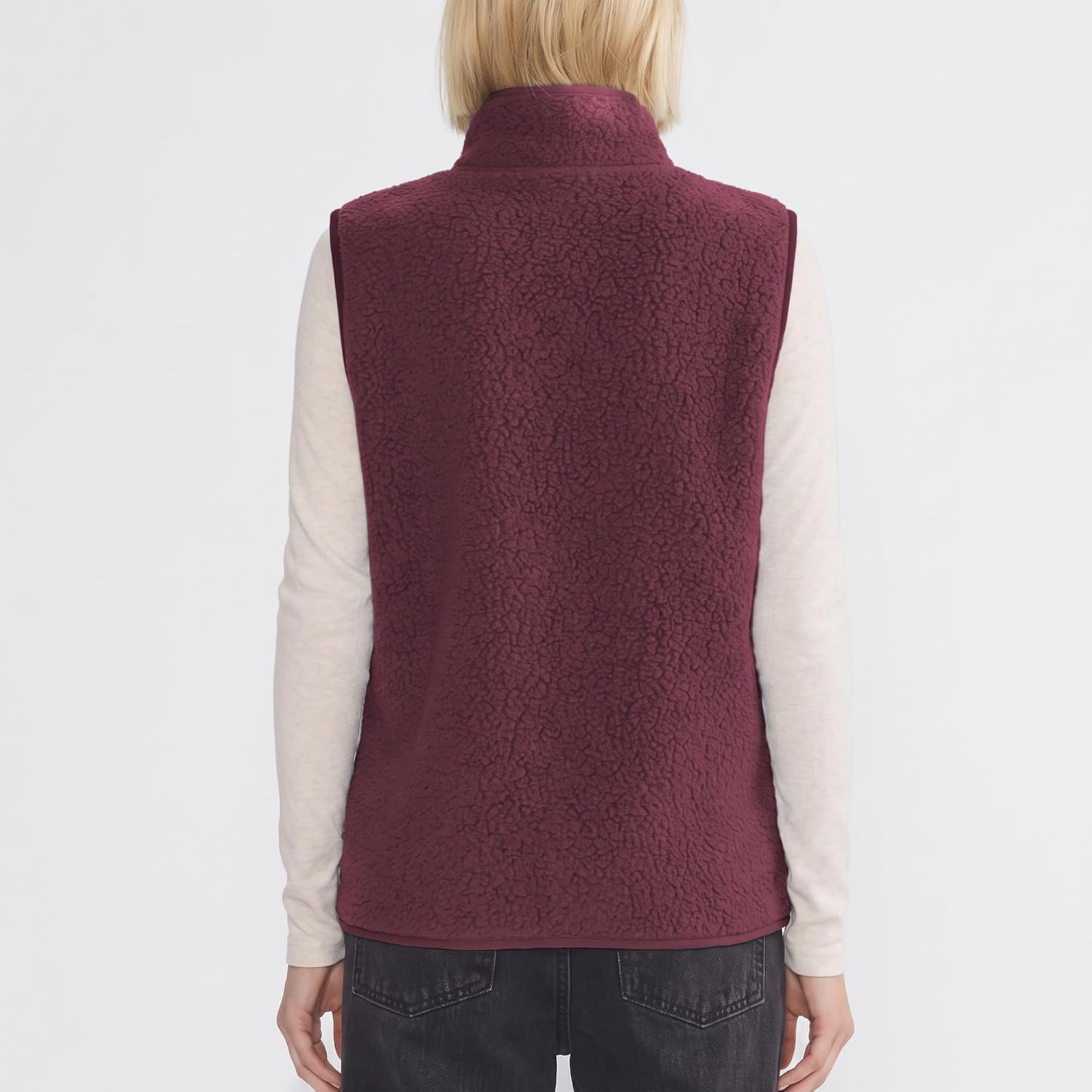 Detalle 2 de Hixiaohe Women's Sherpa Fleece Vest, Lightweight Zip-Up with Mock Neck and Pockets