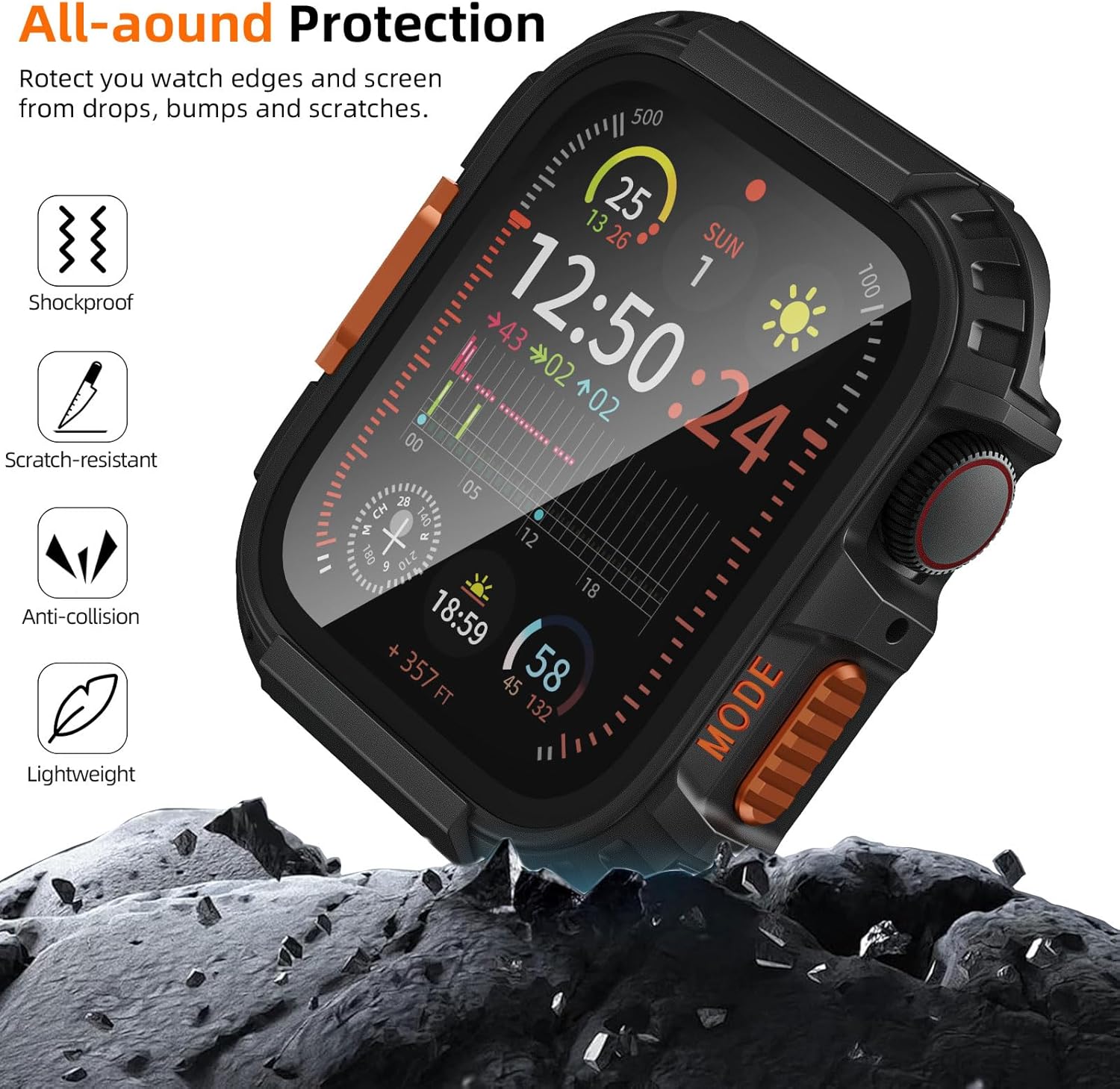 Detalle de Zumyzu Rugged Waterproof Case for Apple Watch 46mm (Series 10/11) with Tempered Glass Screen Protector