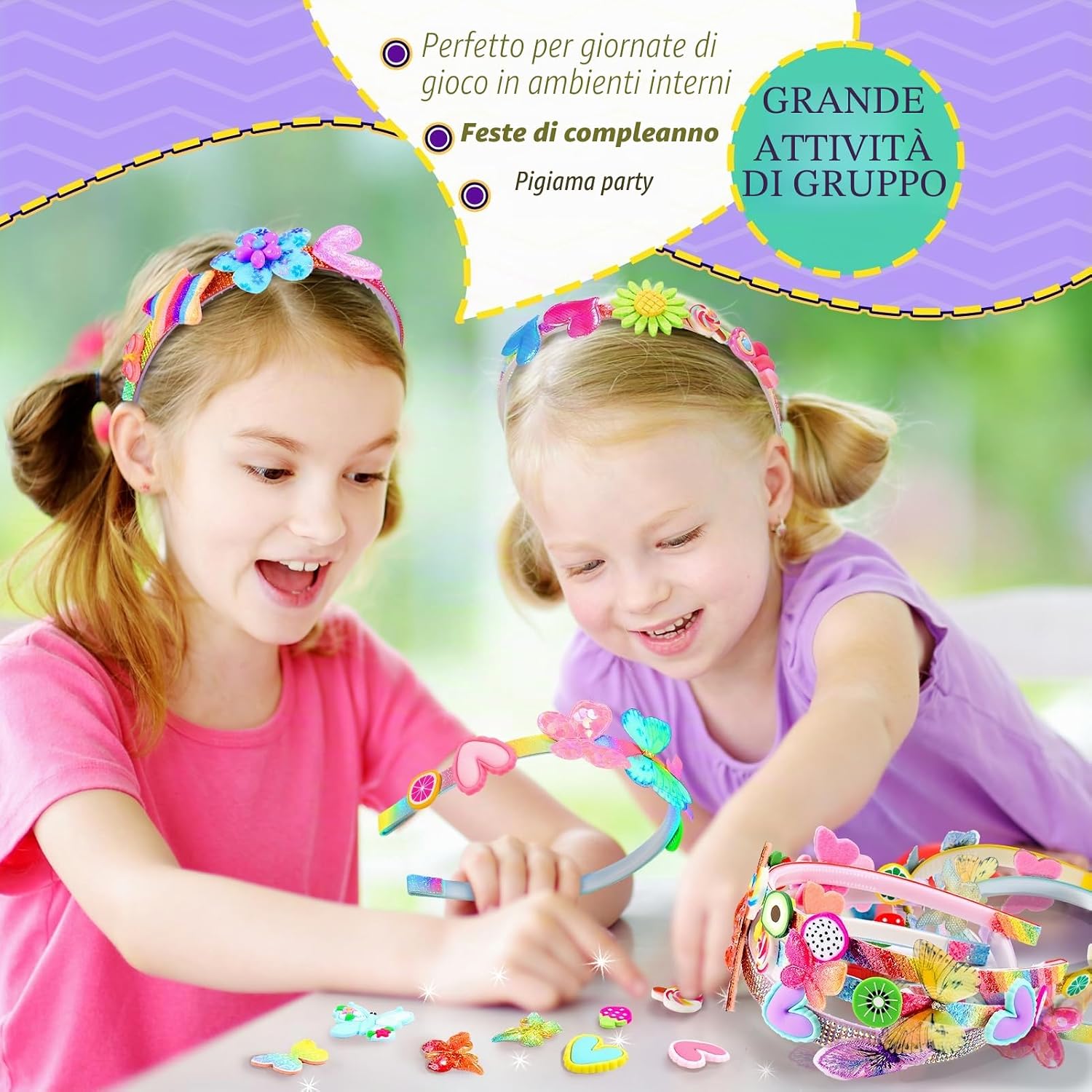 Thumbnail 1 de HappyKidsClub Regalo Bambina: Set Cerchietti Fai da Te con 54 Pezzi per Capelli - 3/12 Anni