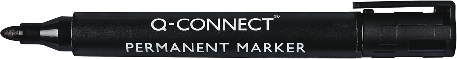 Detalle de Q-Connect Bullet Tip permanentpenna, svart, vattenfast bläck, 10-pack