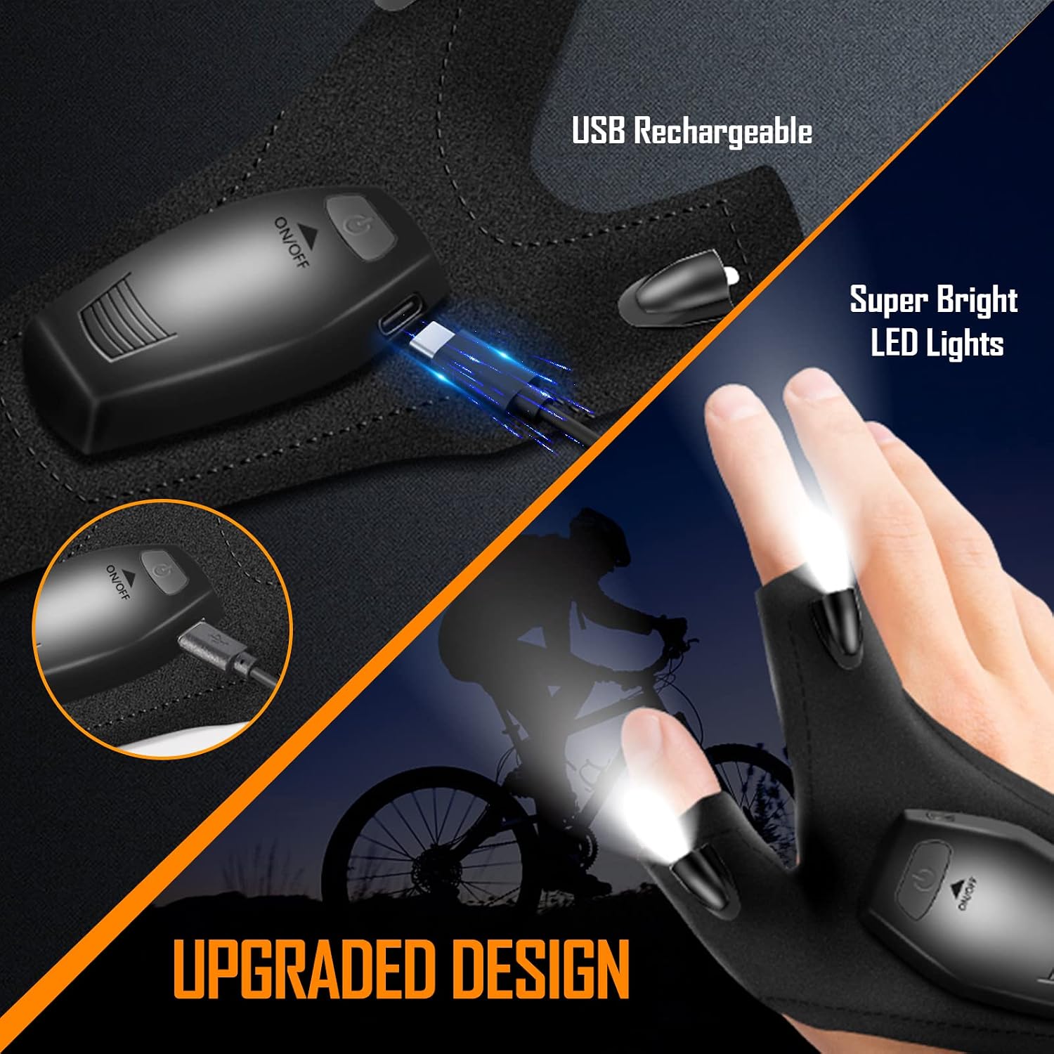 Detalle de KEZKALS Guantes con luz LED recargables 7-10 h 🎣