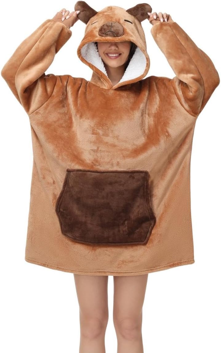 Detalle 2 de Chuangminghangqi Unisex Kuscheldecke als Hoodie mit Ärmeln und Kapuze – oversized Tier-Look für Winter