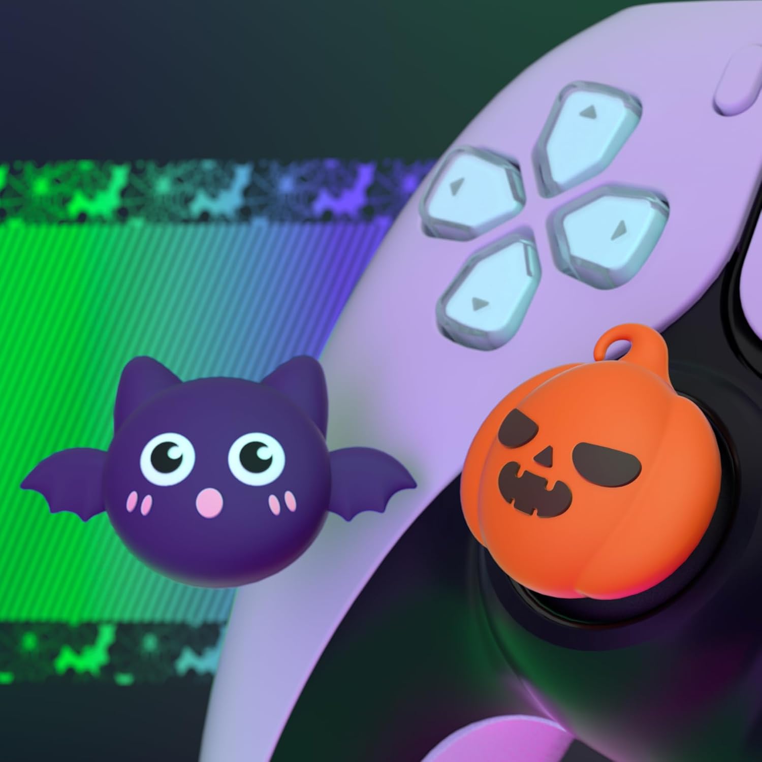 Thumbnail 3 de PlayVital Cute Thumb Grip Caps for PS5/4 Controller — Halloween Pumpkin Bat Silicone Thumbstick Covers