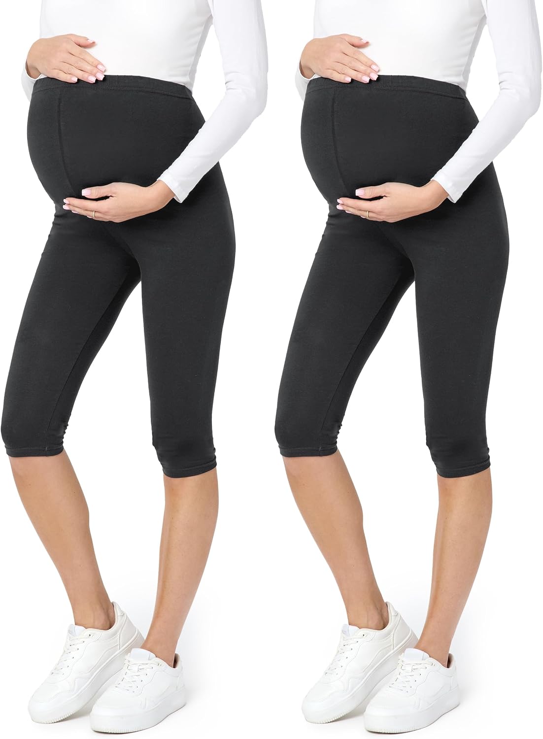 Detalle 2 de Be Mammy lot de 2 leggings de maternité en coton 3/4 confortables et opaques (cint. haute, UE)