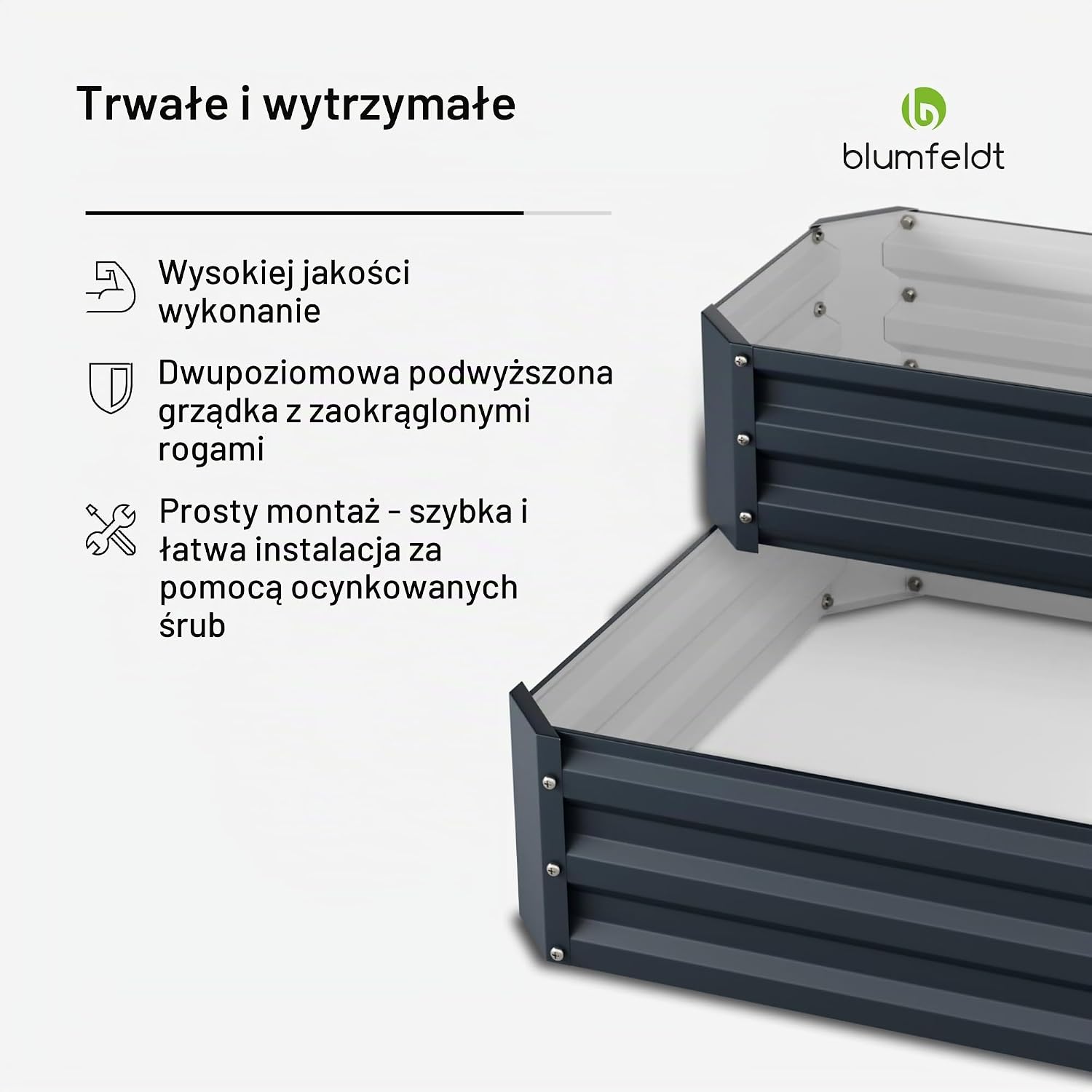 Detalle 2 de blumfeldt High Grow – podwyższona grządka 120 × 90 cm, 2 poziomy, stal
