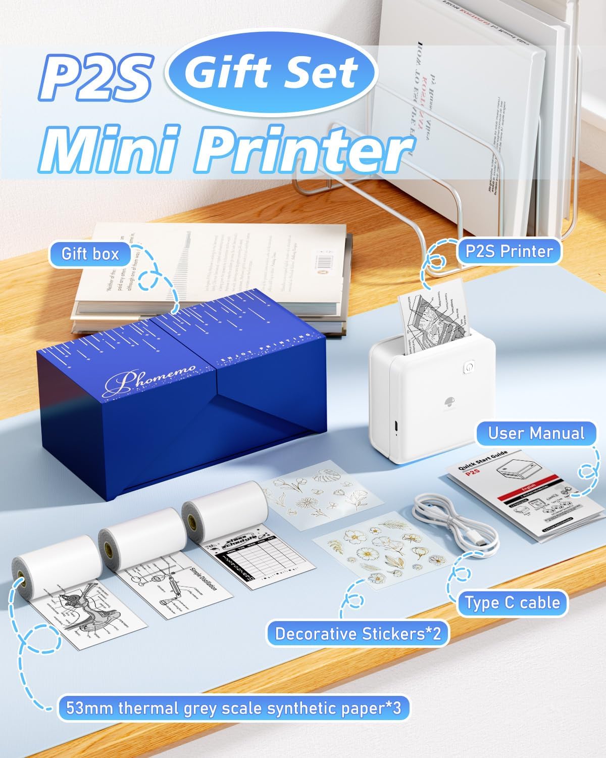 Thumbnail 1 de Phomemo P2S stampante termica portatile con adesivi e carta termica 300 dpi per smartphone