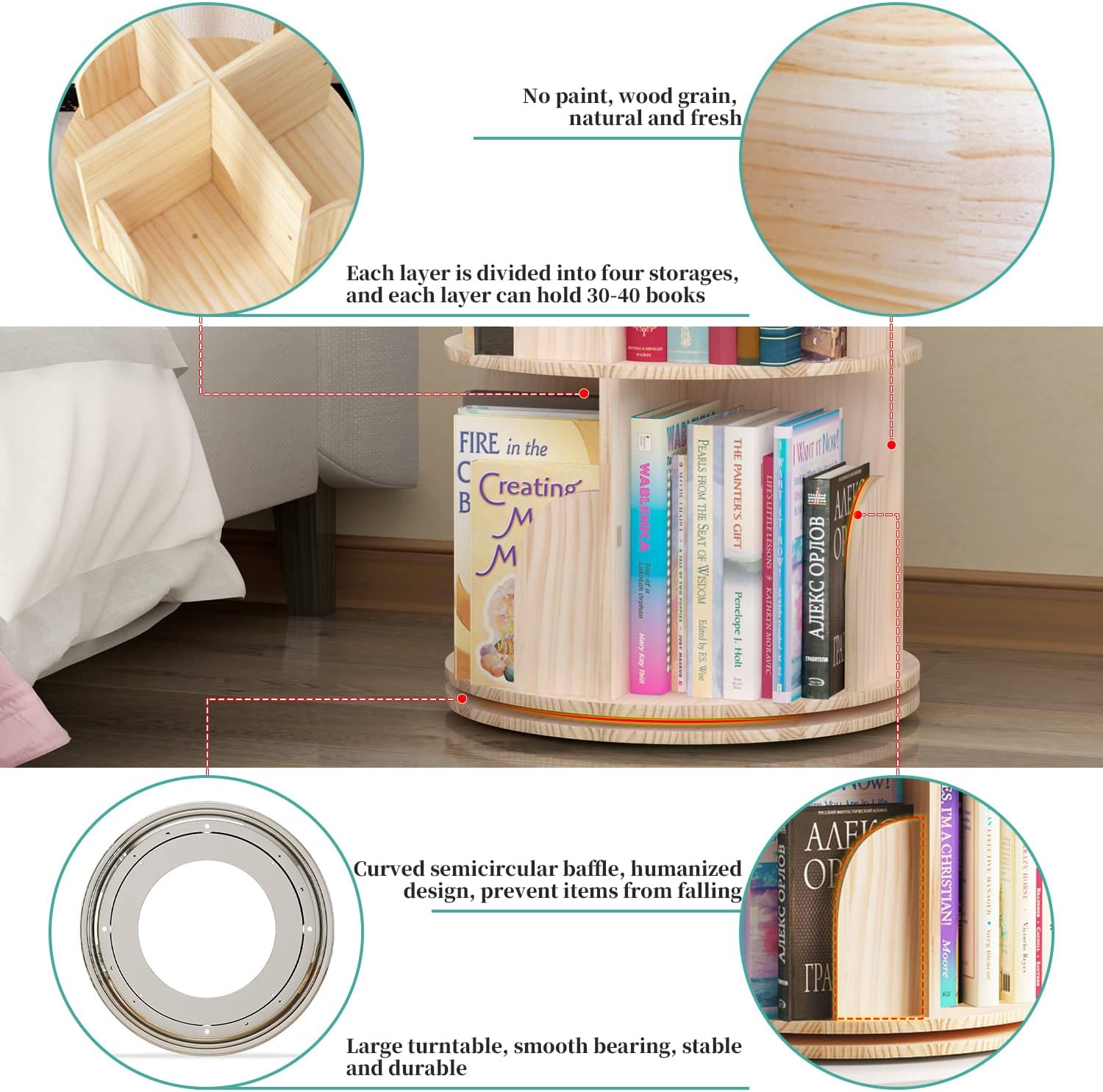 Detalle 2 de Drehbares Bücherregal mit 360 Grad
