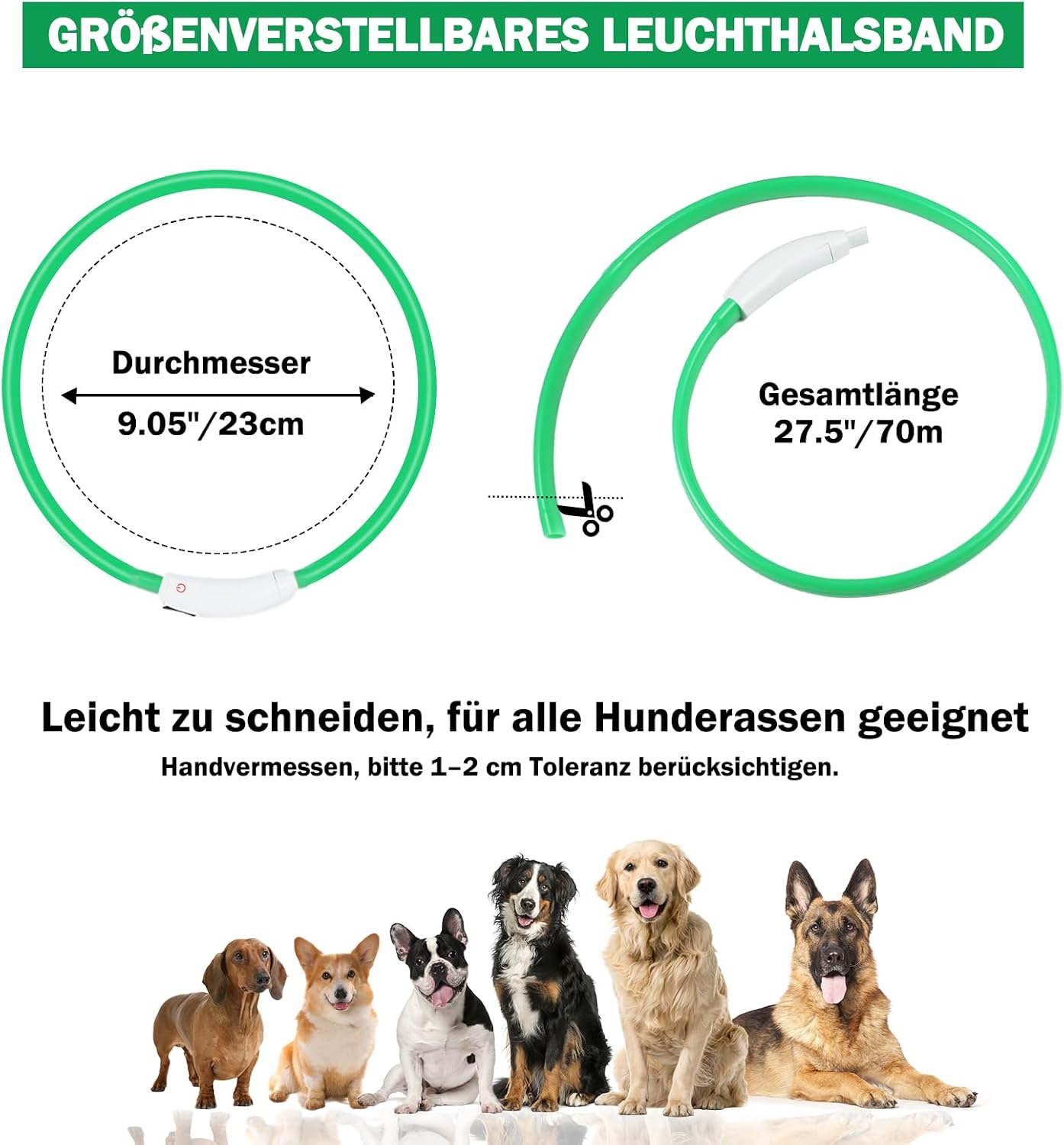 Detalle 2 de Leuchthalsband Hund 70 cm USB, grün