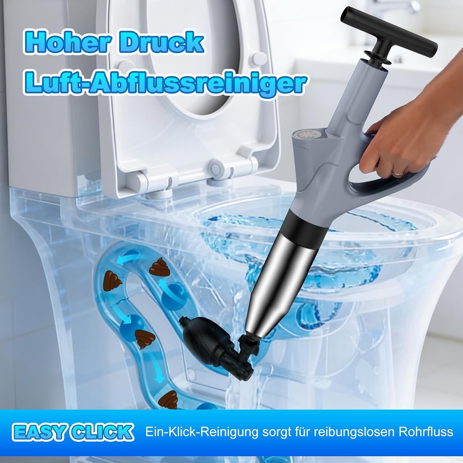 Detalle de Turstand Druckluft-Abflussreiniger mit Pumpe, integriertem Druckanzeiger und 4 Saugnäpfen (dunkelgrün)