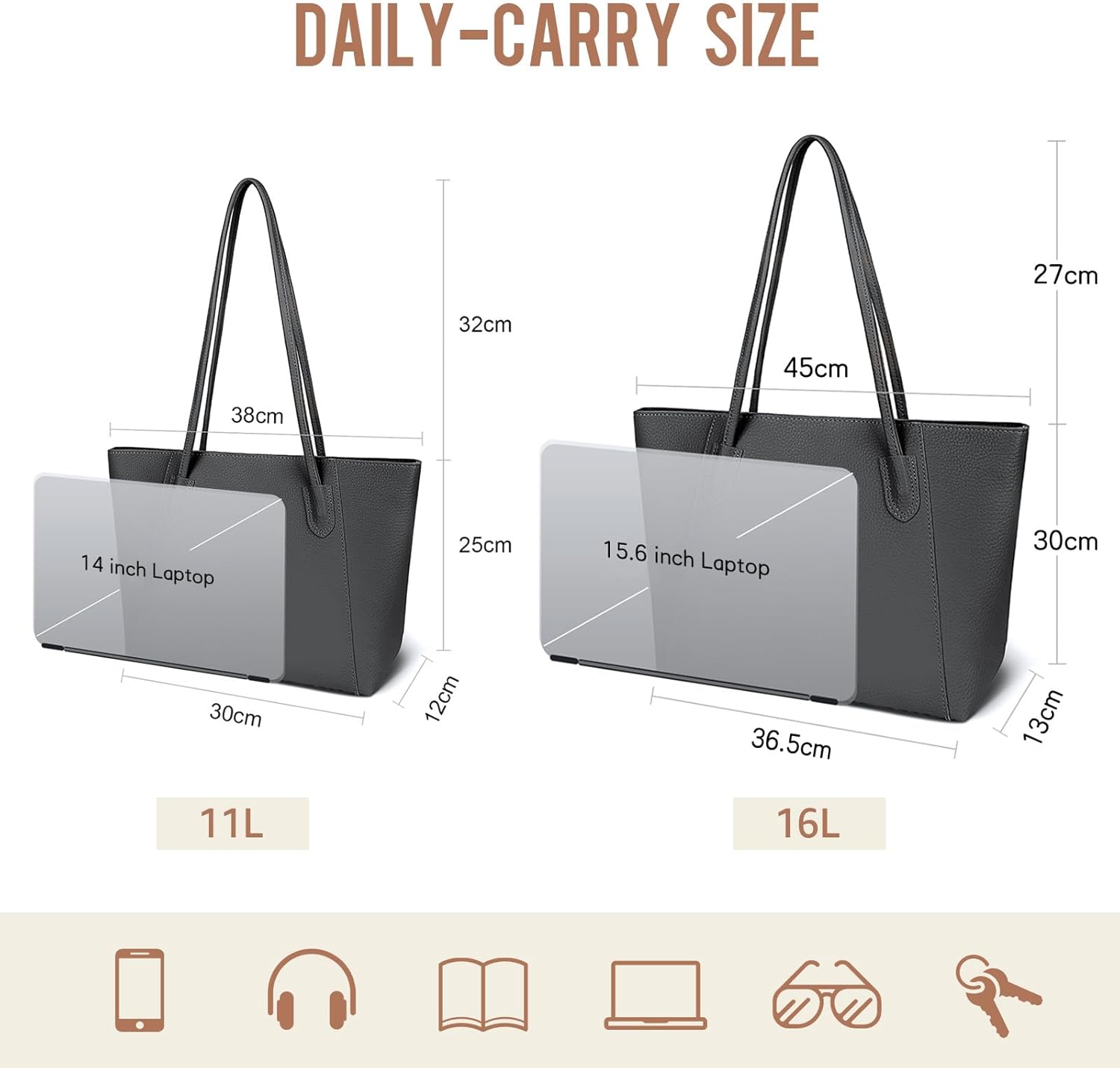 Detalle de Laxee Leather Laptop Tote for Women: 14–15.6 Inch with organised pockets