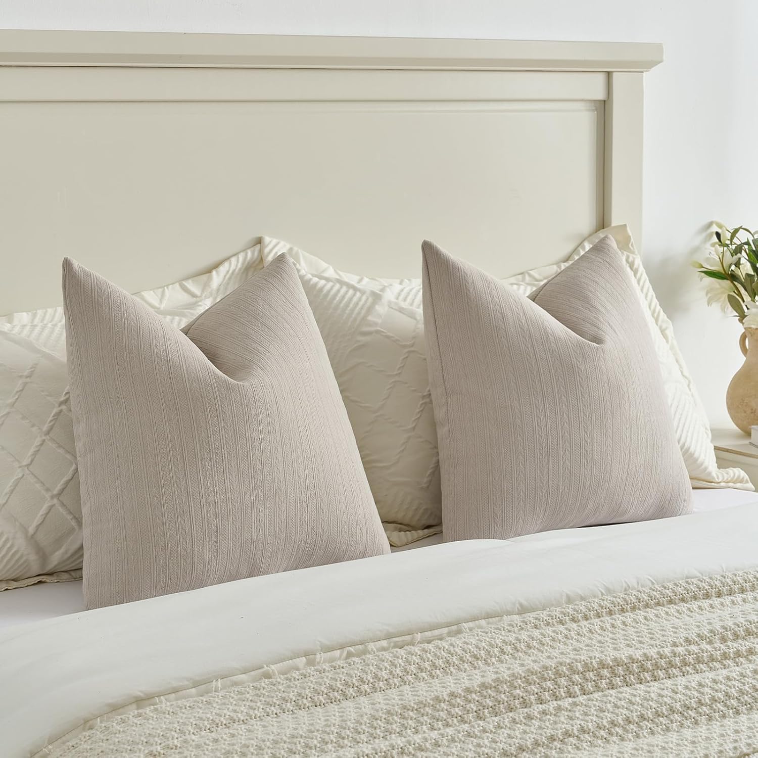 Detalle de Housse de coussin Ystyle 60x60 cm – Lot de 2, chenille décorative effet épis, fermeture éclair invisible, couleur Oatmeal