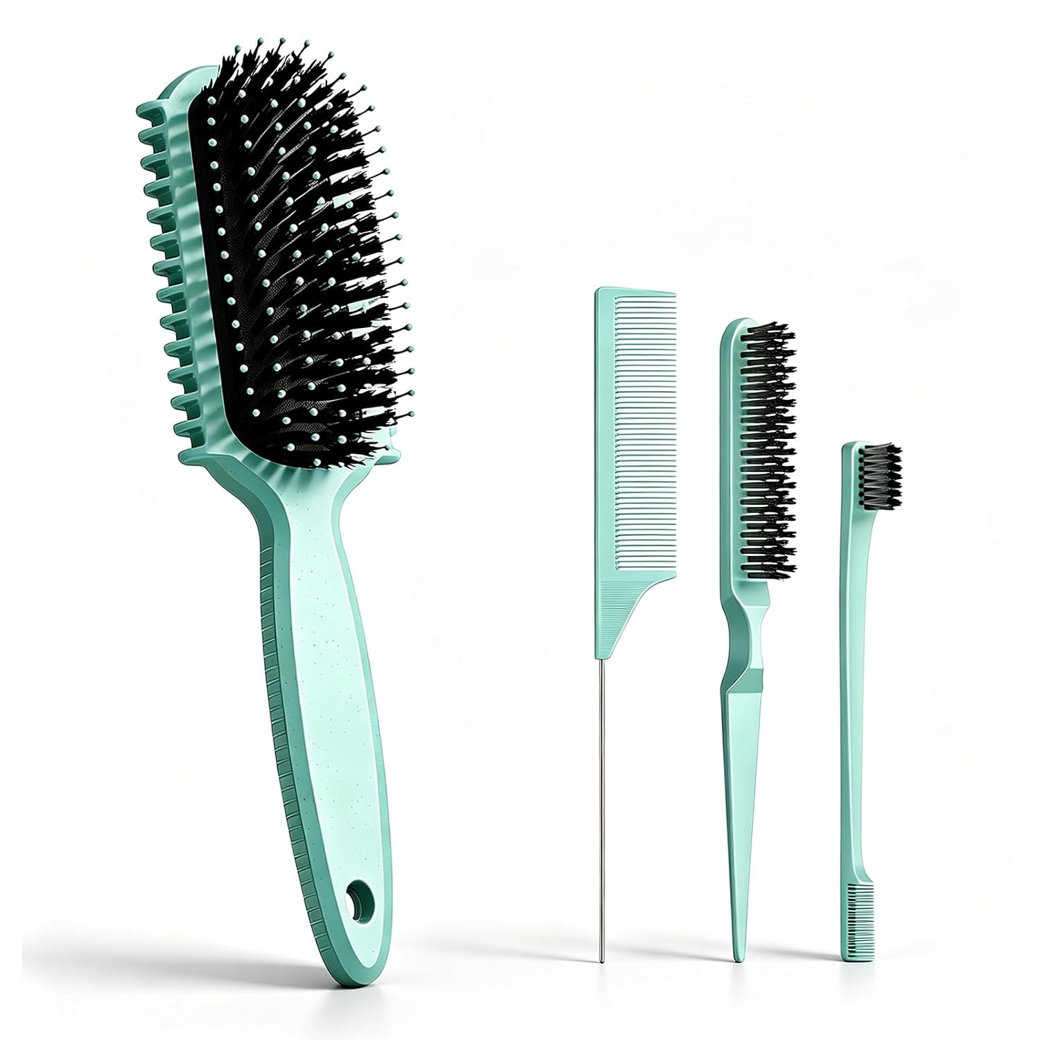 Detalle de Curl Defining Brush (4-Piece Set) for Curly Hair, Slick Backs, and Combing/Styling in Green
