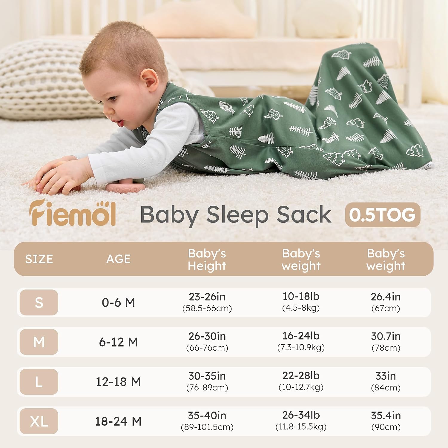 Thumbnail 2 de FIEMOL Baby Sleeping Bag 0-6 Months 0.5 Tog – Cotton Sleep Sack (3 Pack) for Newborns 58-66cm, Brown Lion