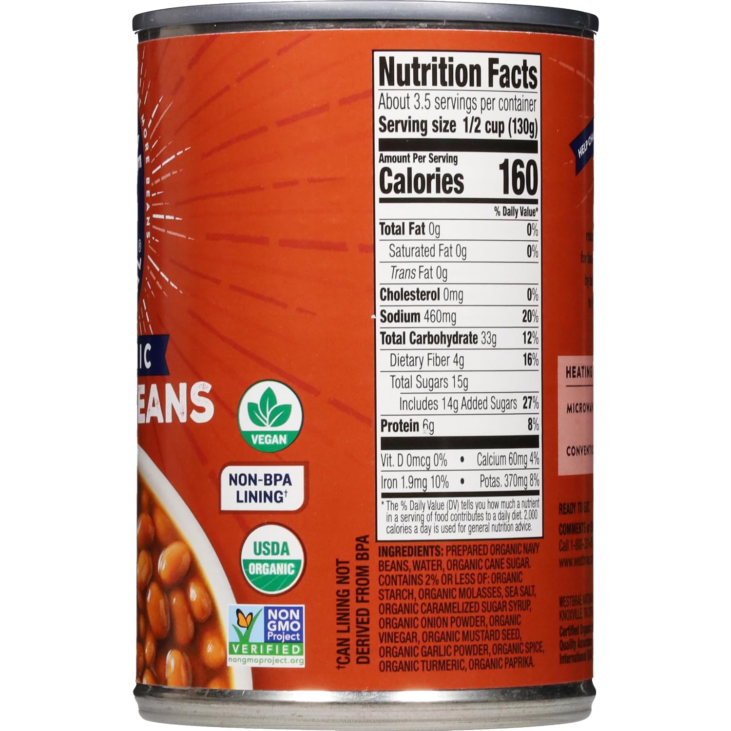 Detalle 2 de Westbrae Natural Organic Baked Beans, Pack of 12, Gluten-Free