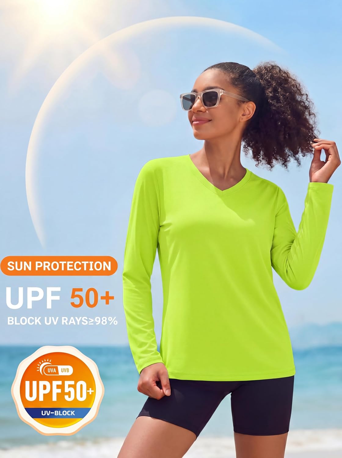 Detalle 2 de MAGCOMSEN Women's Long Sleeve Sun Shirt, UPF 50+, Quick-Dry V-Neck