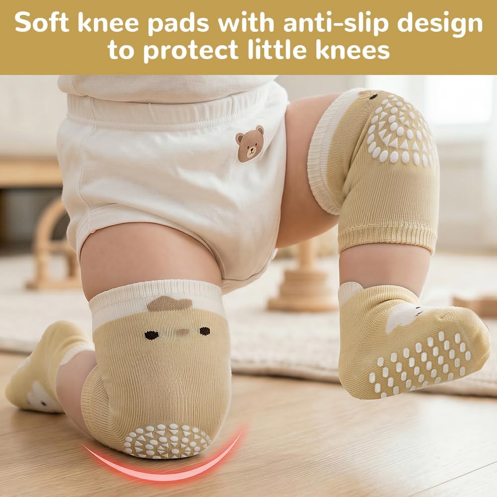Detalle de AOOTE Baby Socks and Knee Pad Set, 3 Pairs Each with Rubber-Dot Socks