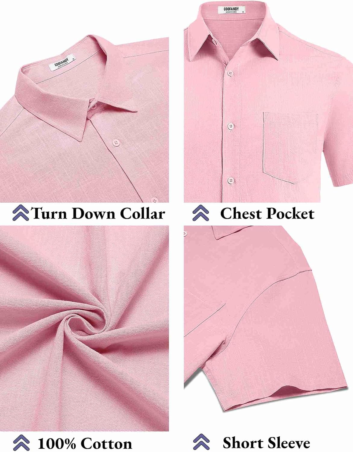 Thumbnail 4 de COOFANDY Men's Button Down Short Sleeve Shirt: Casual Cotton Summer Comfort with Pocket