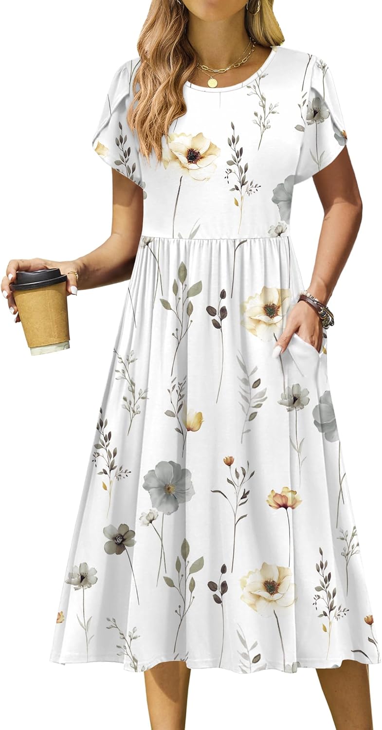 Thumbnail 6 de Zeagoo Women's Summer Short Sleeve Midi Dress with Pockets – Floral A-Line Flow, Beach Sundress