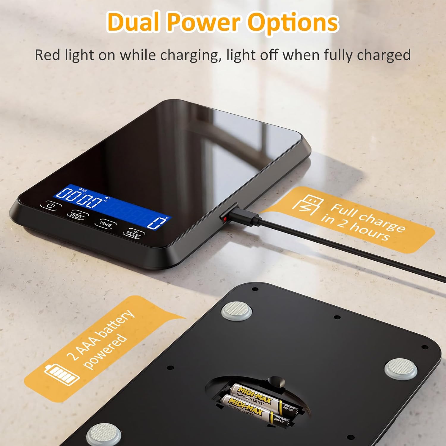 Thumbnail 6 de Letron K300H Digital Kitchen Scale, 33 lb, Glass Platform, USB-C Charging