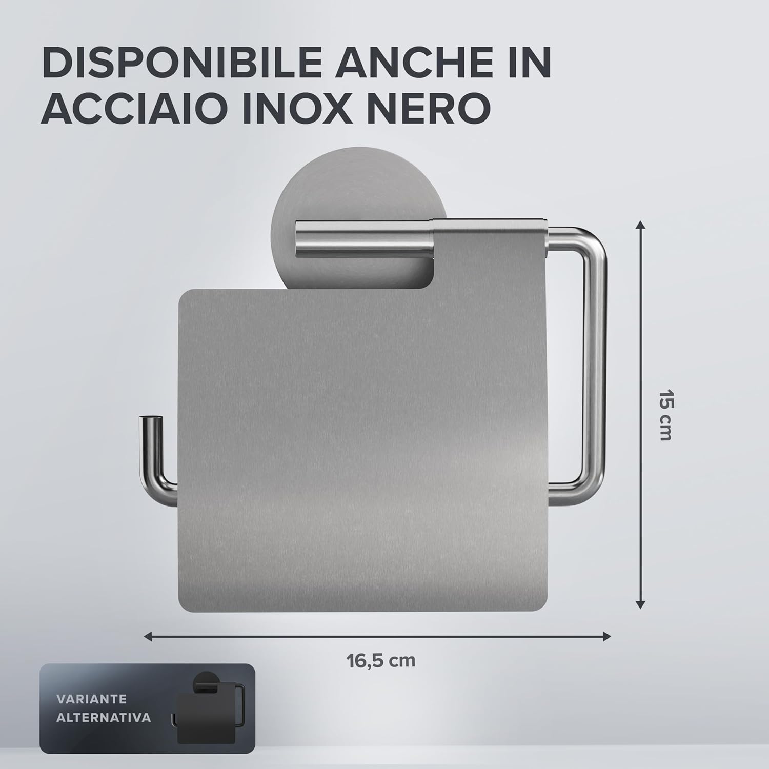 Thumbnail 2 de Ovimar Portarotolo Hanstholm senza foratura in acciaio inox argento – con coperchio e chiusura morbida