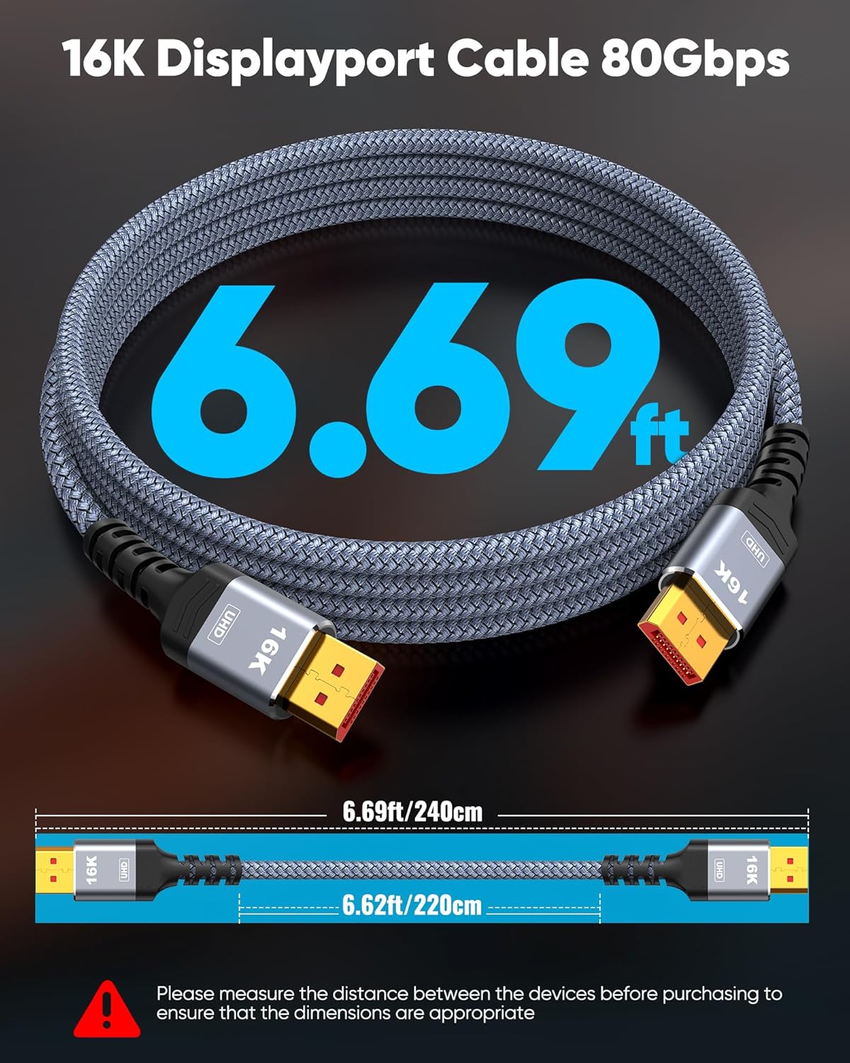 Thumbnail 2 de Highwings 80Gbps DisplayPort Cable 6.6FT 🔌