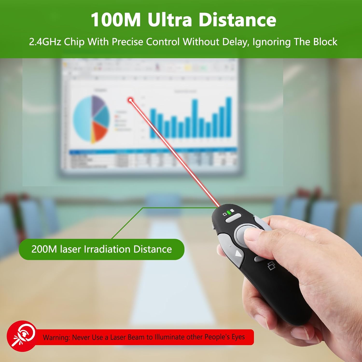 Detalle 2 de Kuiyn K100 Wireless Presentation Clicker with USB-A/USB-C Receiver and Red Pointer
